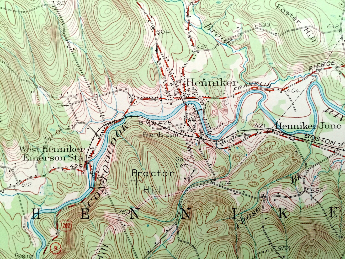 Antique Hillsboro, New Hampshire 1957 US Geological Survey Topographic Map – Merrimack County, Bradford, Warner, Henniker, Deering, Weare NH