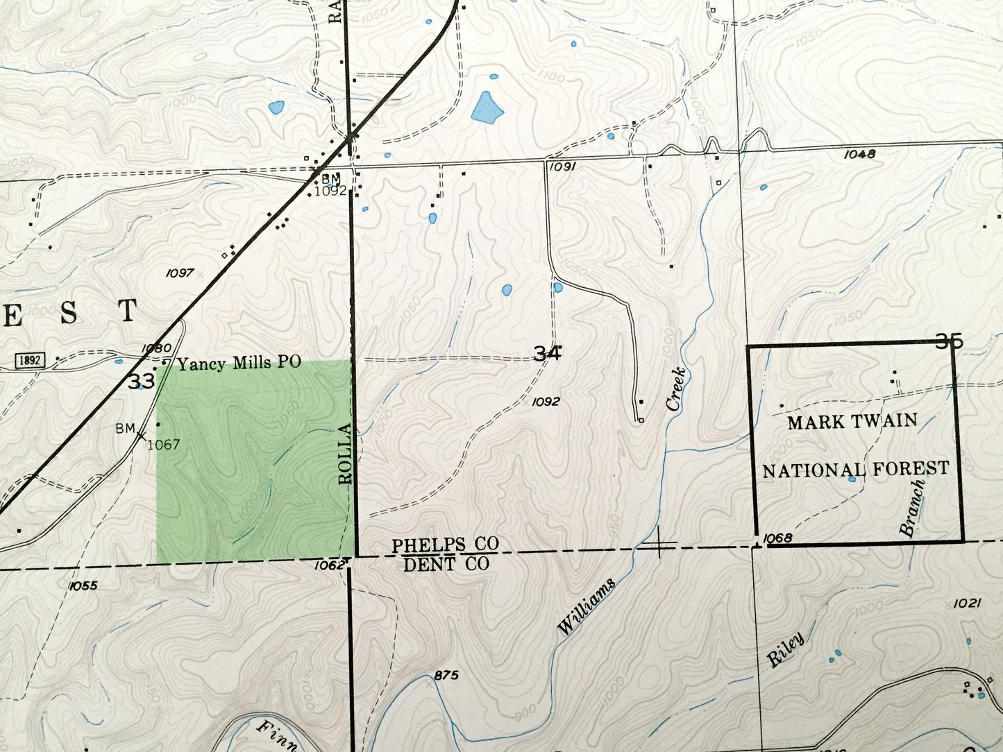 Antique Yancy Mills, Missouri 1951 US Geological Survey Topographic Map – Dent, Phelps County, Vida, Mark Twain National Forest, MO