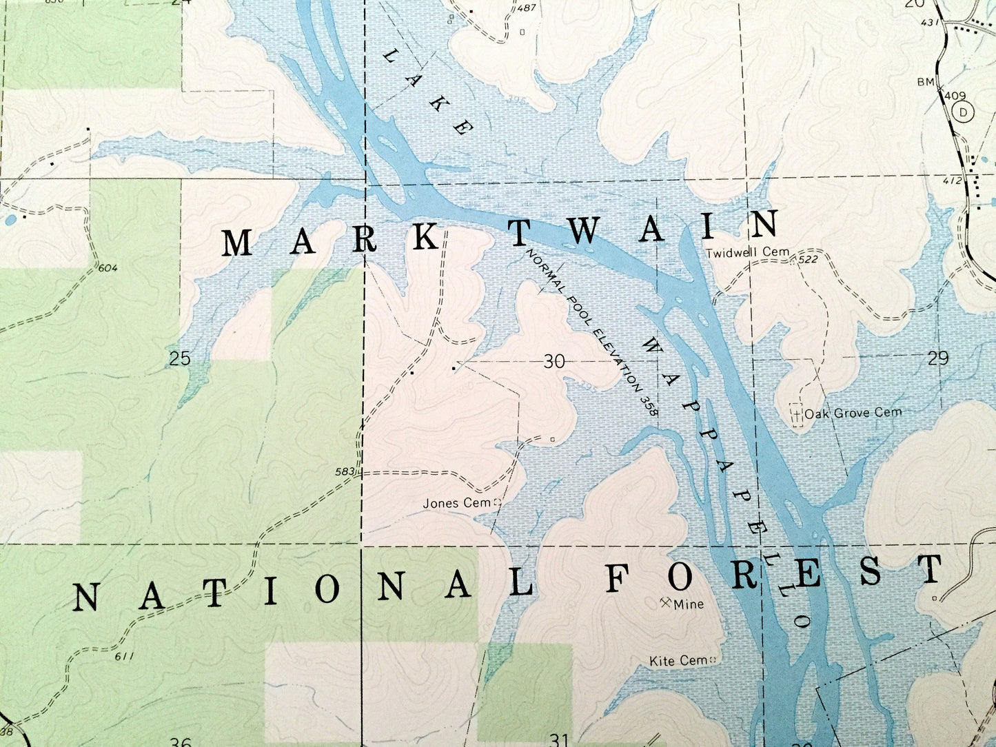 Antique Greenville SW, Missouri 1966 US Geological Survey Topographic Map – Wayne County, Holliday Landing, Mark Twain National Forest, MO
