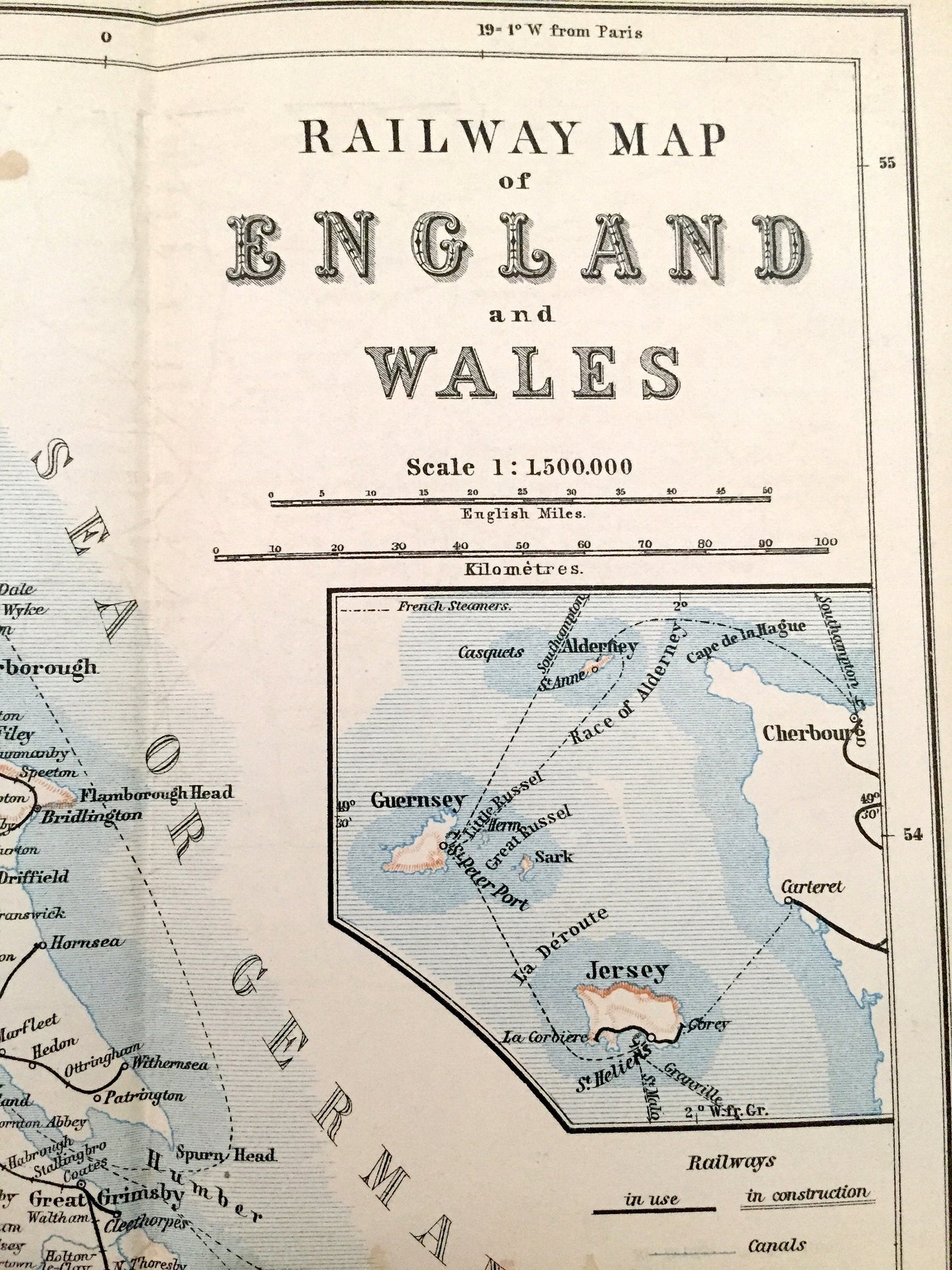 Antique 1902 England & Wales Map from Baedekers Atlas of London – Ireland, Brighton, Dover, Manchester, Leeds, Birmingham, Great Britain, UK