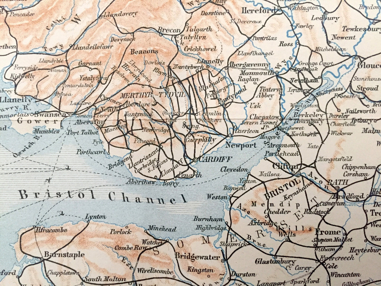 Antique 1902 England & Wales Map from Baedekers Atlas of London – Ireland, Brighton, Dover, Manchester, Leeds, Birmingham, Great Britain, UK