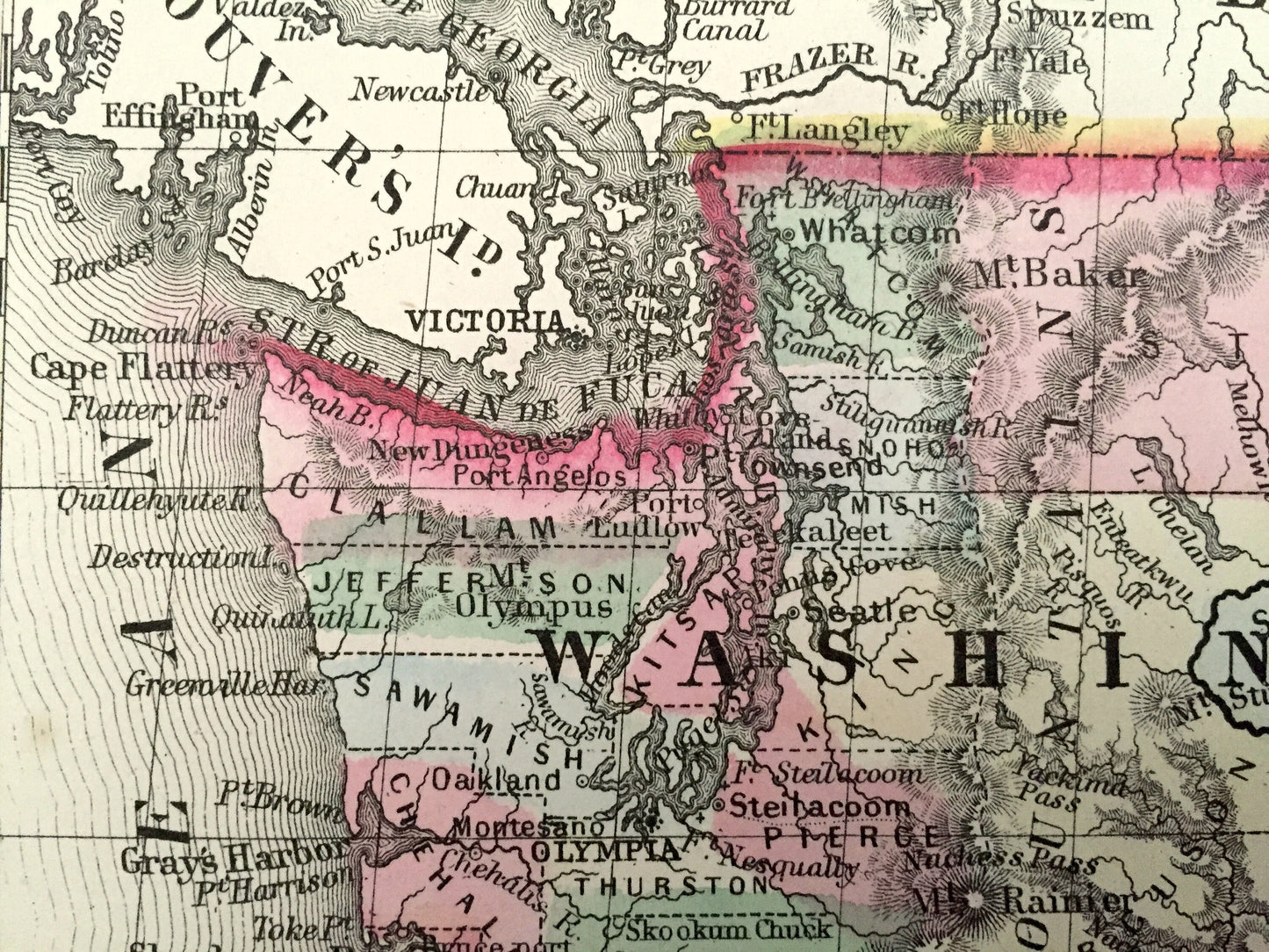 Antique 1871 Oregon, Washington, Idaho, Montana State Map by S. Augustus Mitchell – Northwest, Seattle, Portland, Coast, Olympia, WA OR MT