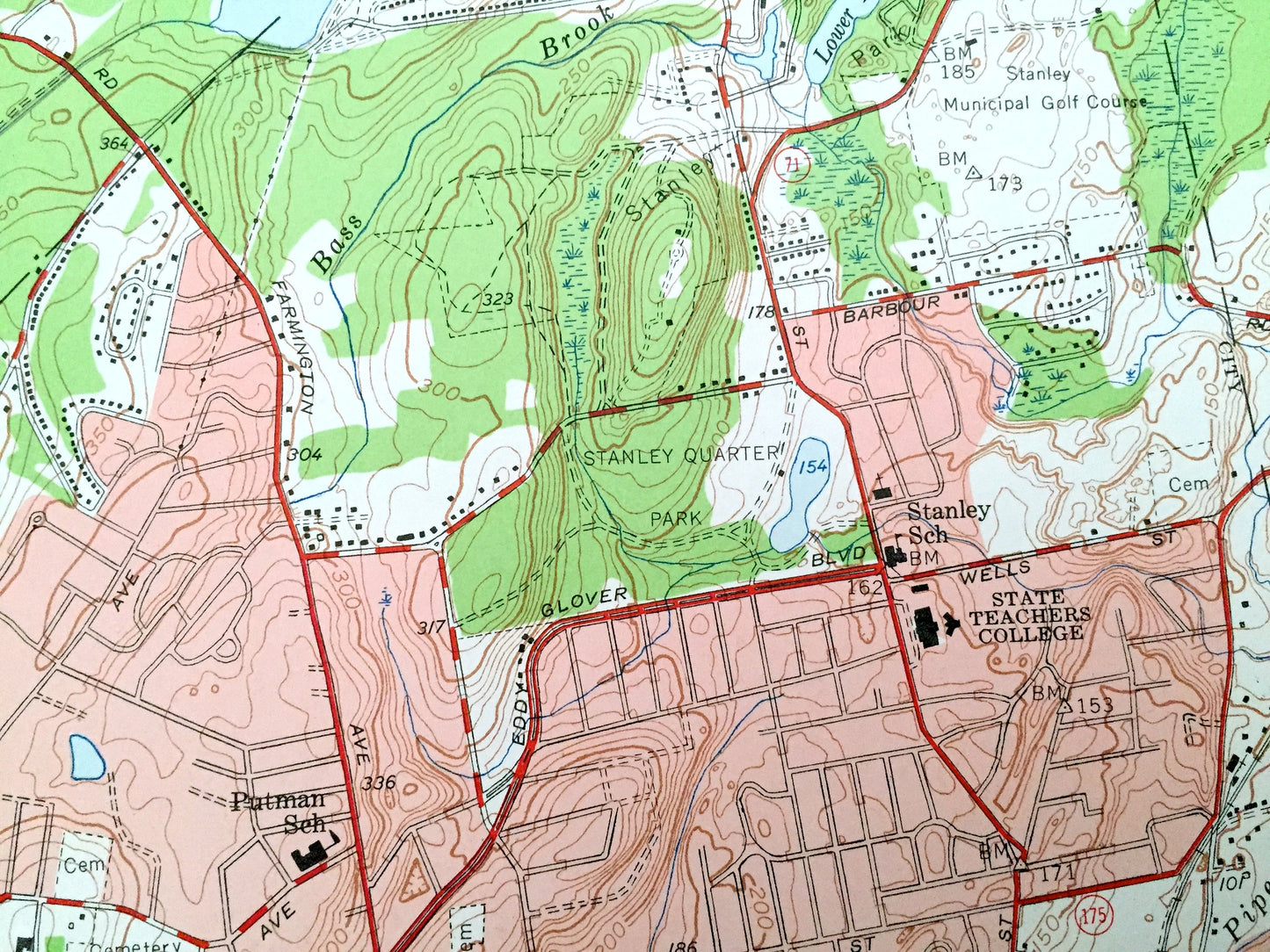 Antique New Britain, Connecticut 1953 US Geological Survey Topographic Map – Hartford County, Farmington, Southington, West Hartford, CT