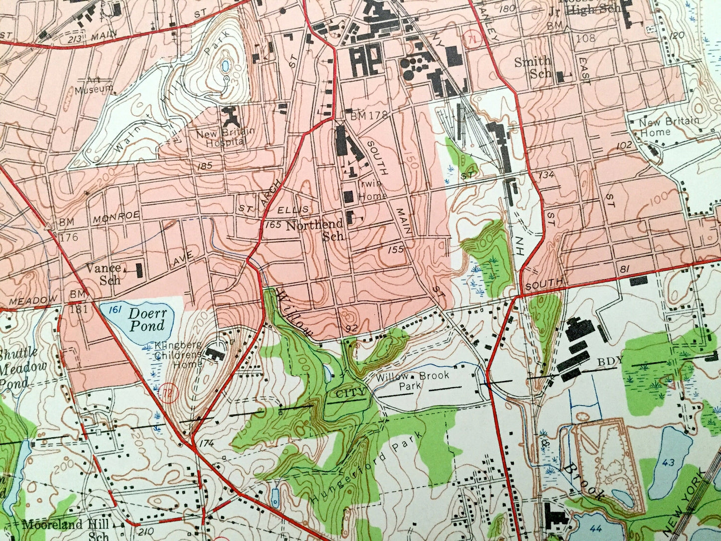 Antique New Britain, Connecticut 1953 US Geological Survey Topographic Map – Hartford County, Farmington, Southington, West Hartford, CT