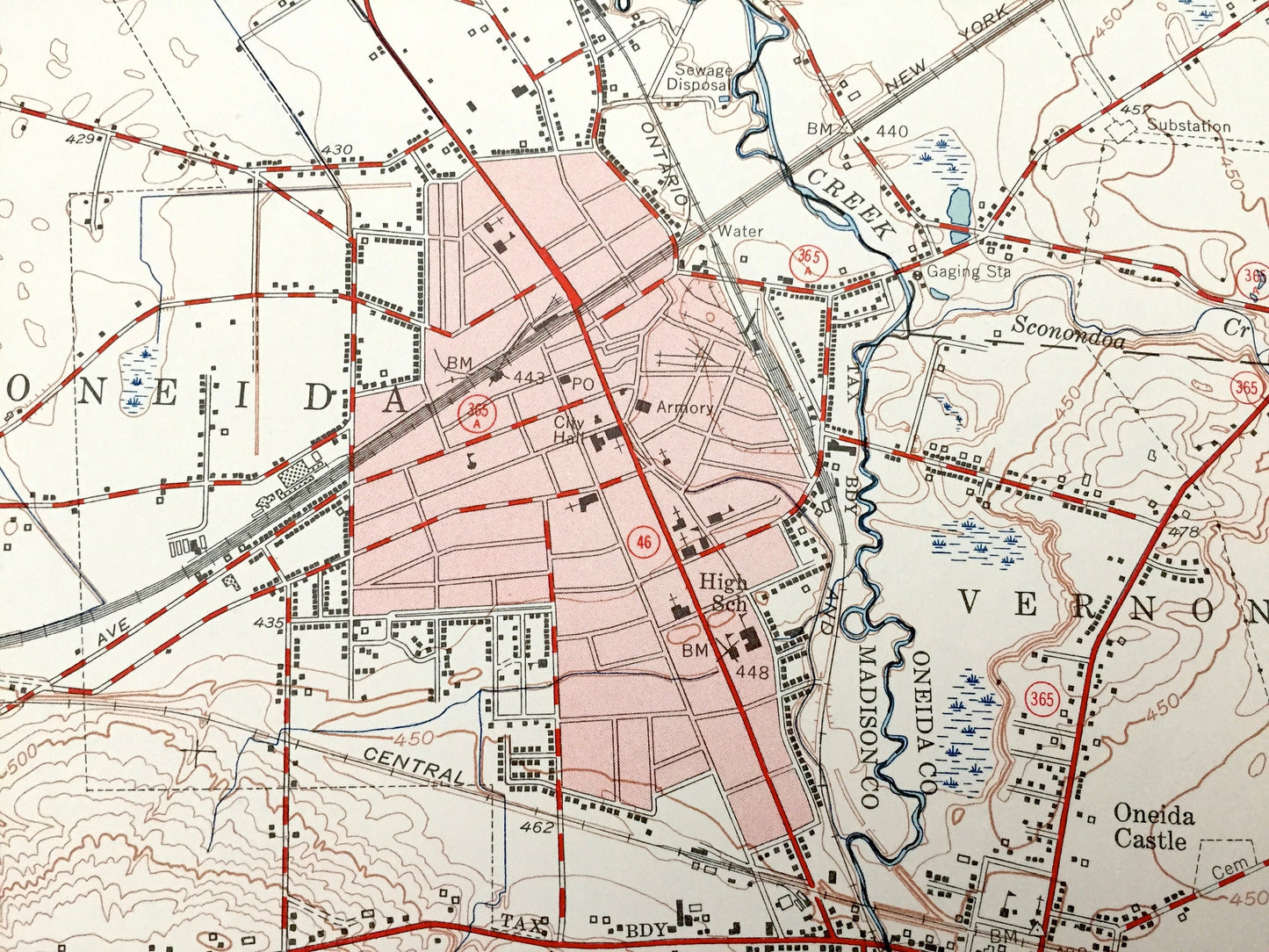 Antique Oneida, New York 1955 US Geological Survey Topographic Map – Oneida, Madison County, Lenox, Verona, Lincoln, Fenner, Smithfield, NY