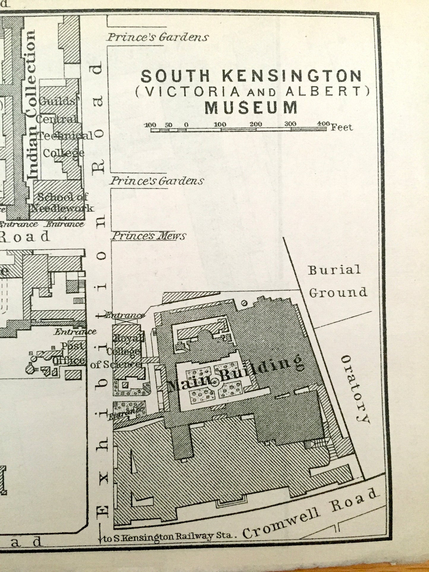 Antique 1902 Victoria & Albert Museum Architectural Plan from Baedekers Atlas of London – South Kensington, Great Britain, England, UK