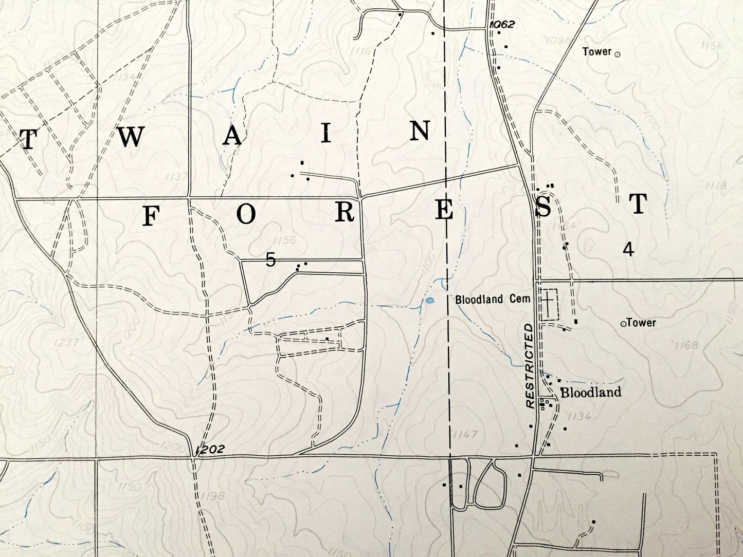 Antique Bloodland, Missouri 1954 US Geological Survey Topographic Map – Laclede, Pulaski County, Hanna, Beacon, Cookville, MO