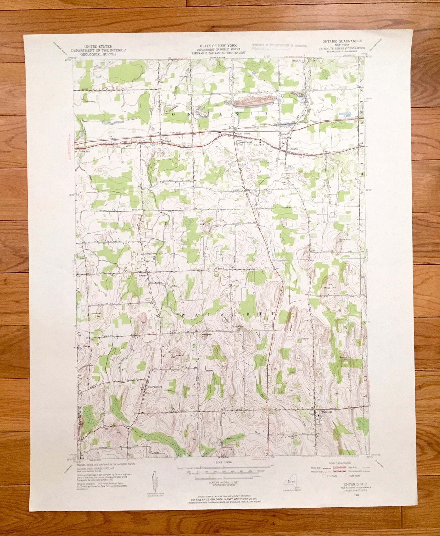Antique Ontario, New York 1952 US Geological Survey Topographic Map – Monroe, Wayne County, Walworth, Marion, Williamson, NY
