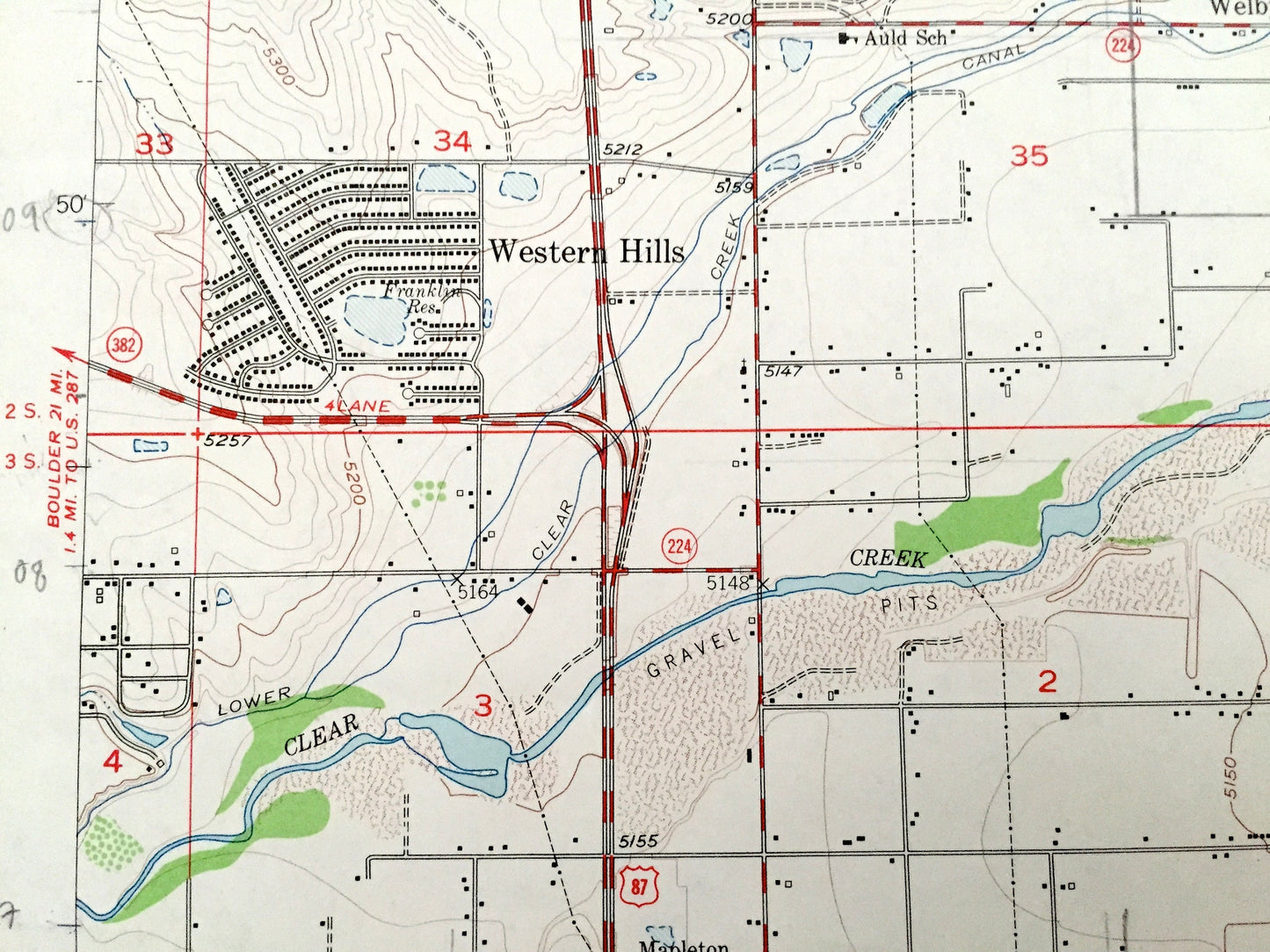 Antique Denver, Colorado 1957 US Geological Survey Topographic Map – Adams County, Thornton, Western Hills, Derby, Commerce Town, CO