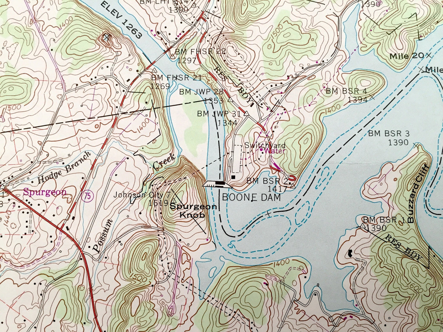 Antique Boone Dam, Tennessee 1959 US Geological Survey Topographic Map – Sullivan County, Colonial Heights, Gray Fordtown, Flourville, TN