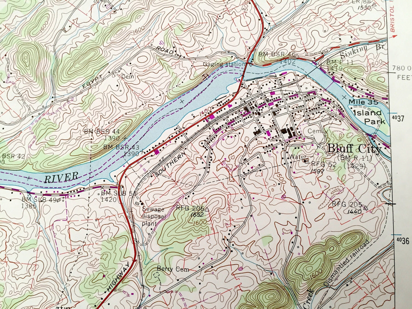 Antique Bluff City, Tennessee 1959 US Geological Survey Topographic Map – Sullivan County, Hillcrest, Piney Flats, Rocky Springs Fairview TN