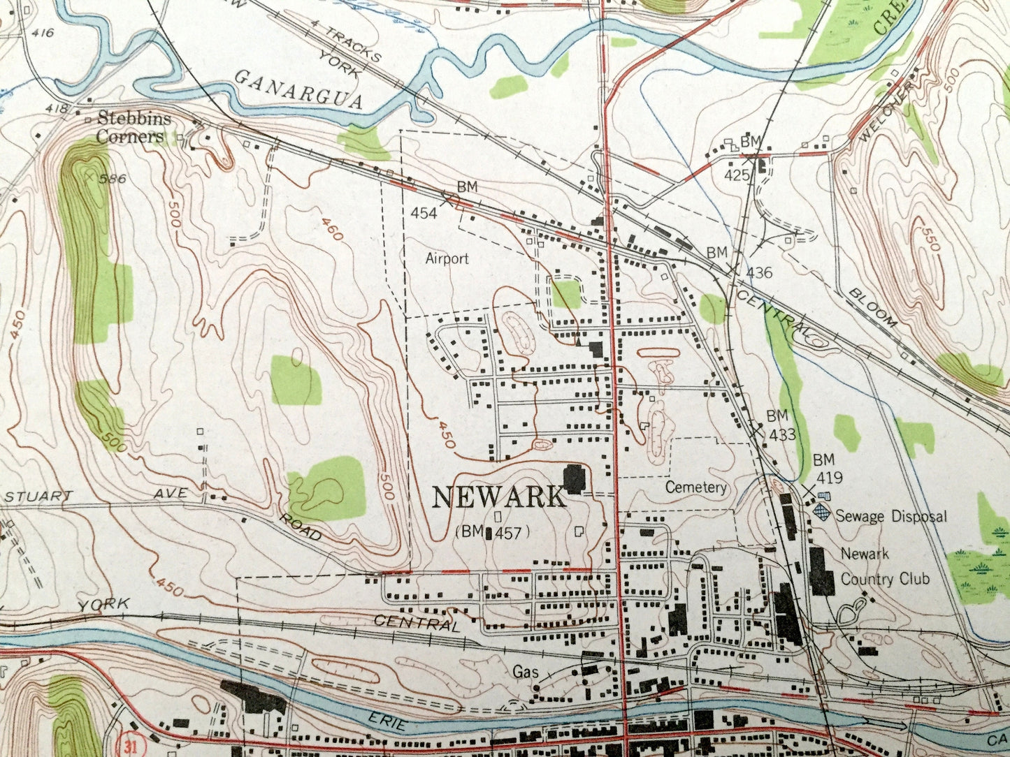 Antique Newark, New York 1952 US Geological Survey Topographic Map - Wayne, Ontario County, Arcadia, Lyons, Phelps, Fairville, Mud Mills, NY