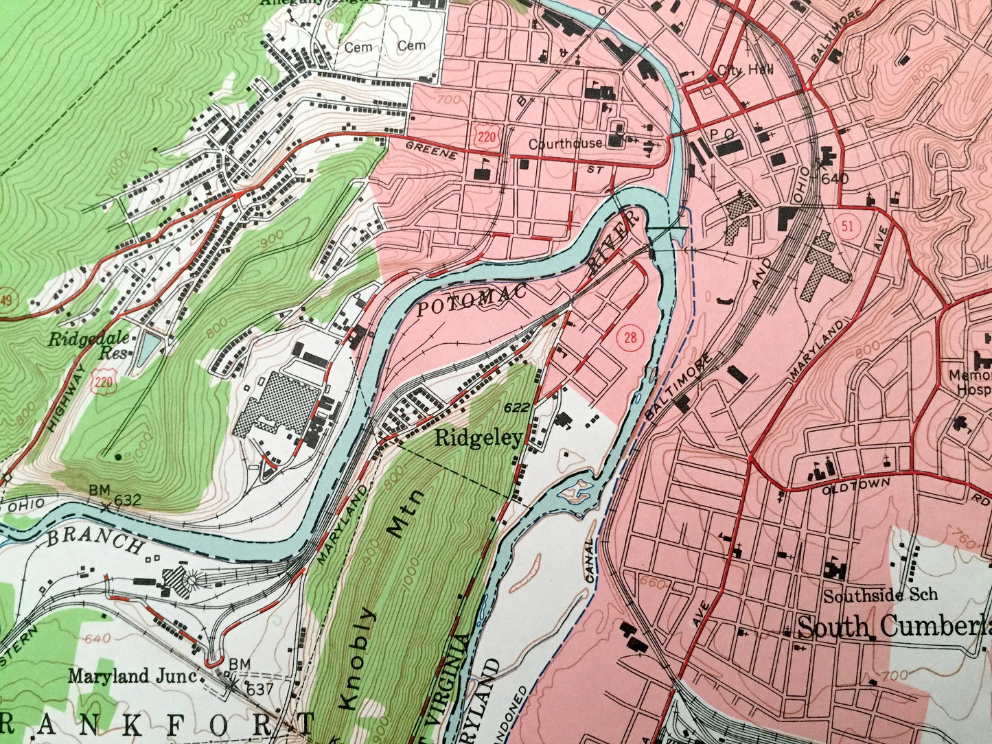 Antique Cumberland, Maryland 1949 US Geological Survey Topographic Map – Allegany County, Mount Savage, MD, Bedford, Somerset County, PA