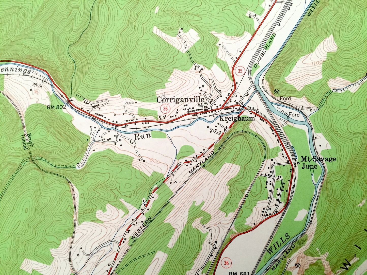 Antique Cumberland, Maryland 1949 US Geological Survey Topographic Map – Allegany County, Mount Savage, MD, Bedford, Somerset County, PA