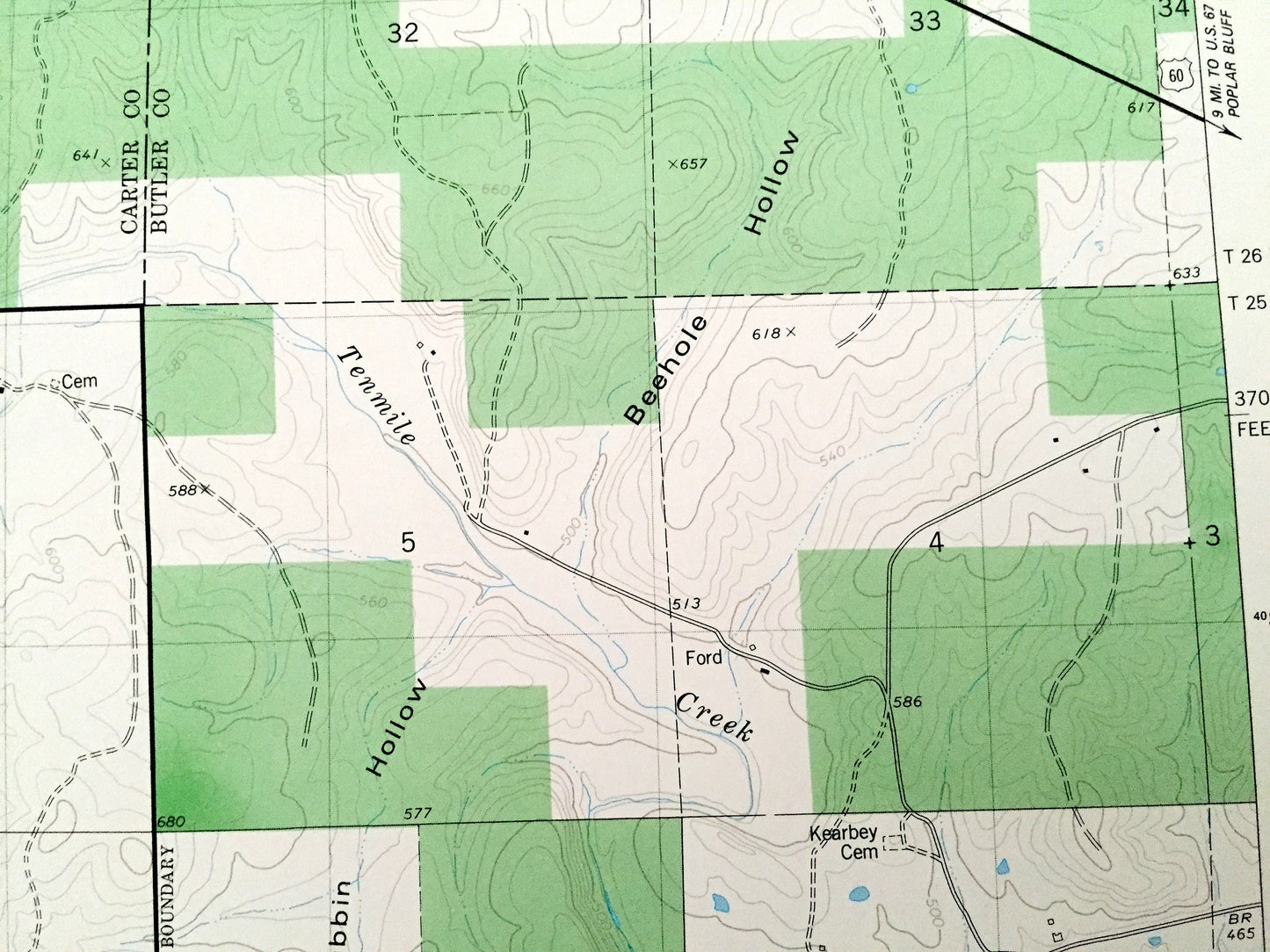 Antique Hogan Hollow, Missouri 1980 US Geological Survey Topographic Map – Ripley, Butler, Carter County, Mark Twain National Forest, MO