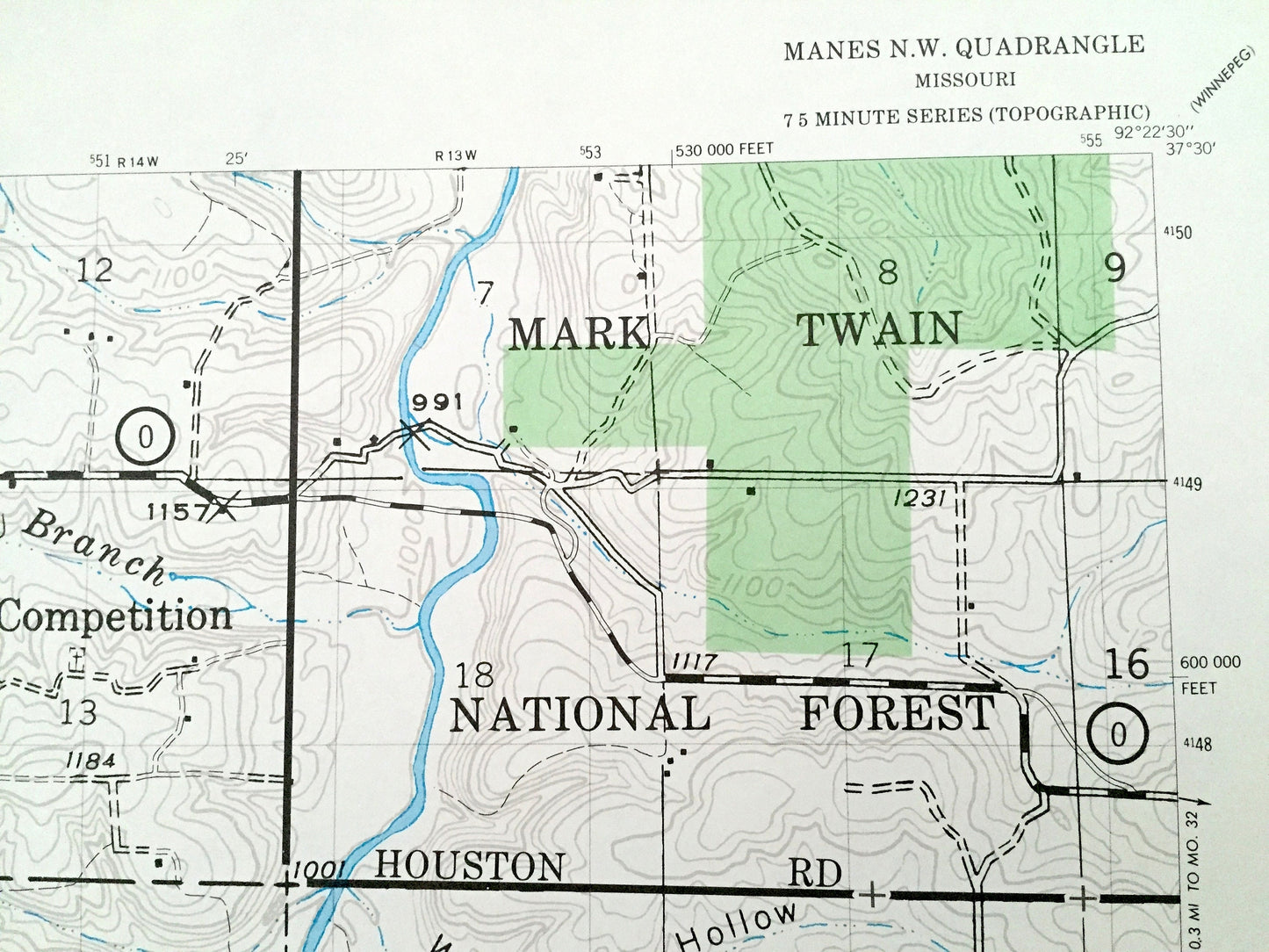 Antique Manes NW, Missouri 1941 US Geological Survey Topographic Map – Laclede, Wright County, Competition, Jerktail, St George, MO