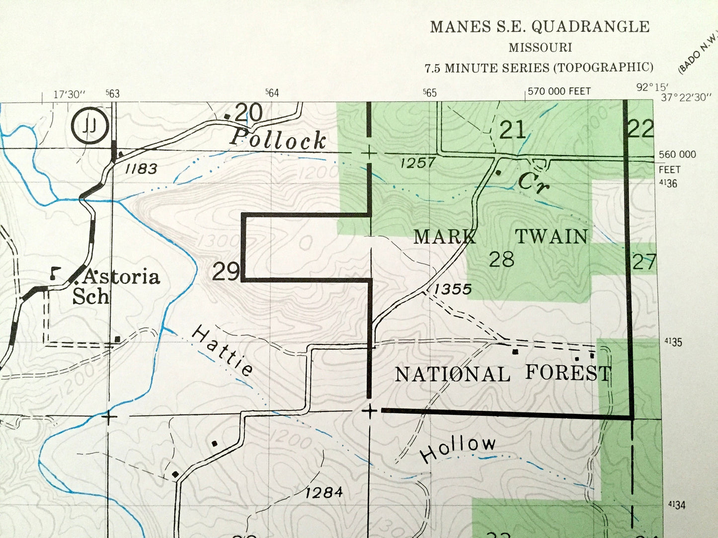 Antique Manes SE, Missouri 1941 US Geological Survey Topographic Map – Texas, Wright County, Green Mountain, Rayborn, Dawson, Graff, MO