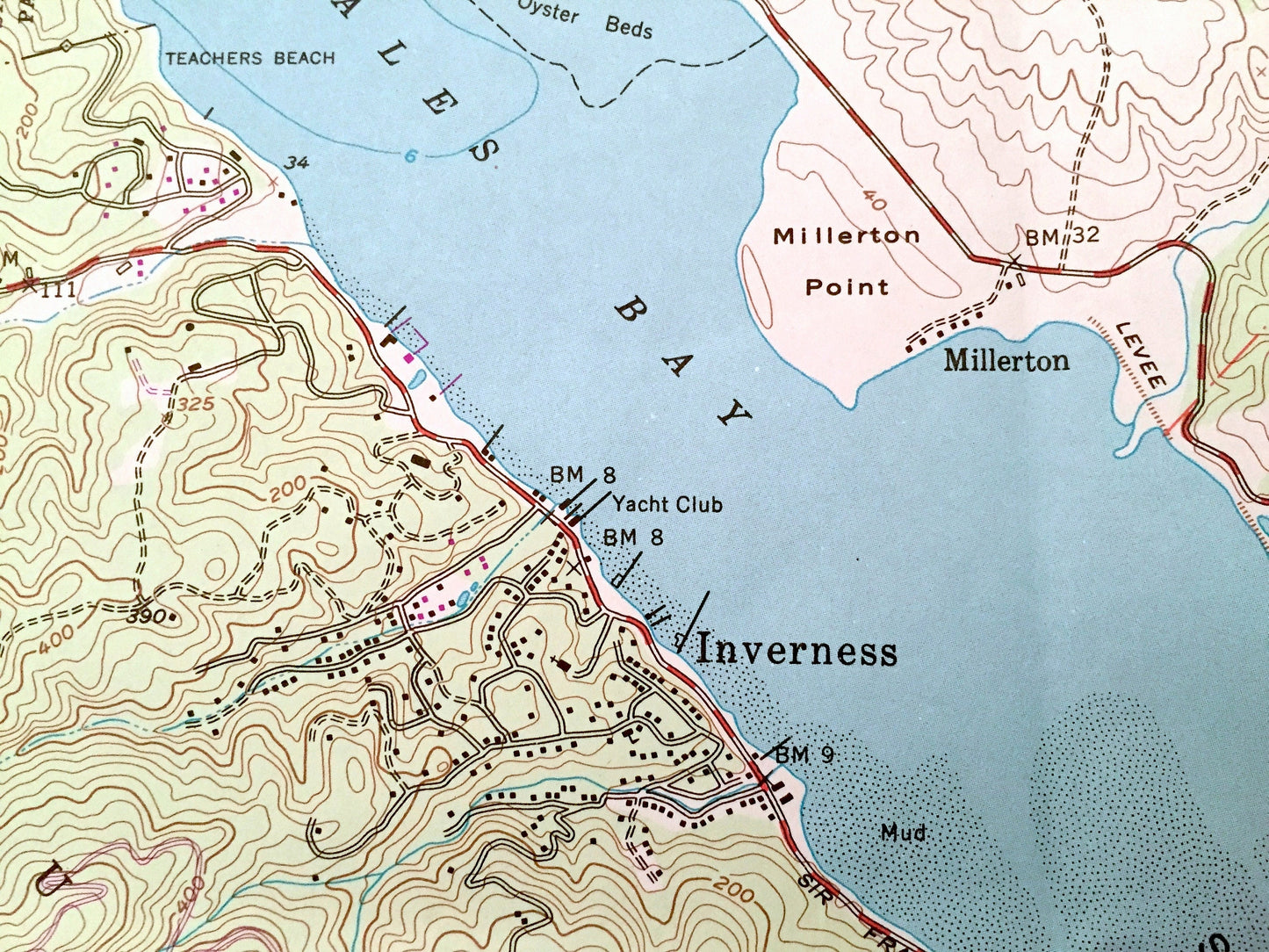 Antique Inverness, California 1954 US Geological Survey Topographic Map – Marin County, Point Reyes Station, Tomales Bay, State Park CA