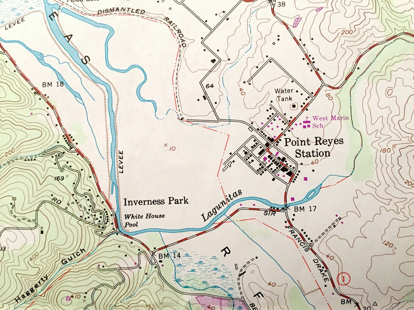 Antique Inverness, California 1954 US Geological Survey Topographic Map – Marin County, Point Reyes Station, Tomales Bay, State Park CA