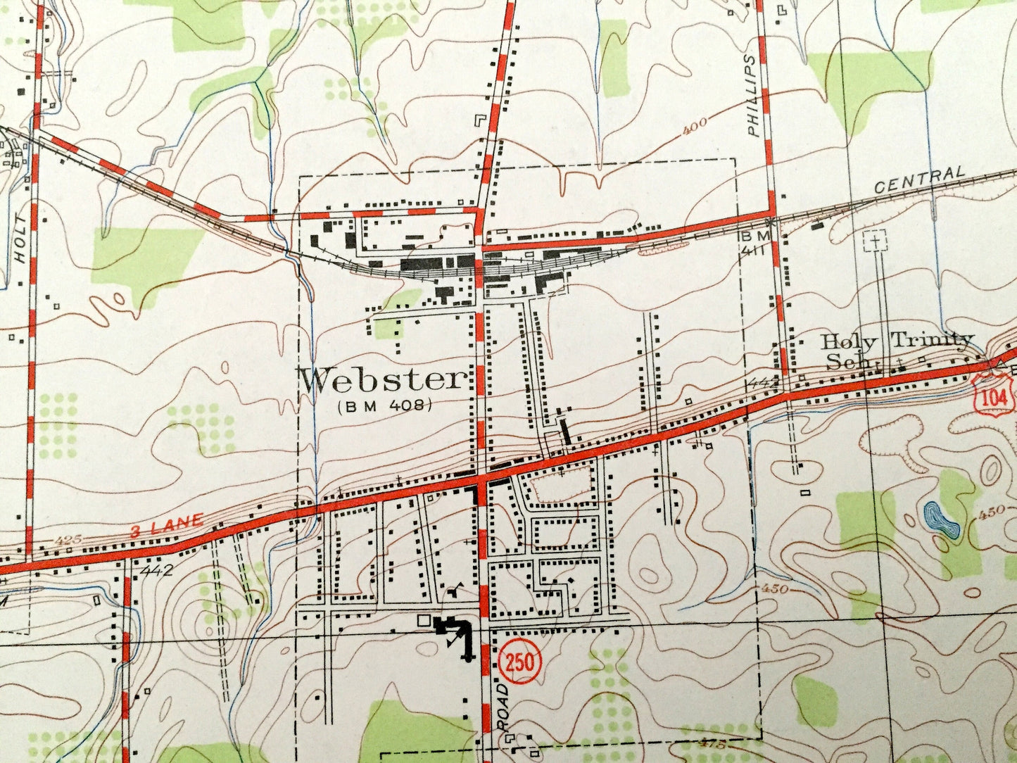 Antique Webster, New York 1952 US Geological Survey Topographic Map — Wayne, Monroe County, Union Hill, Roseland, Penfield, Swamps, NY