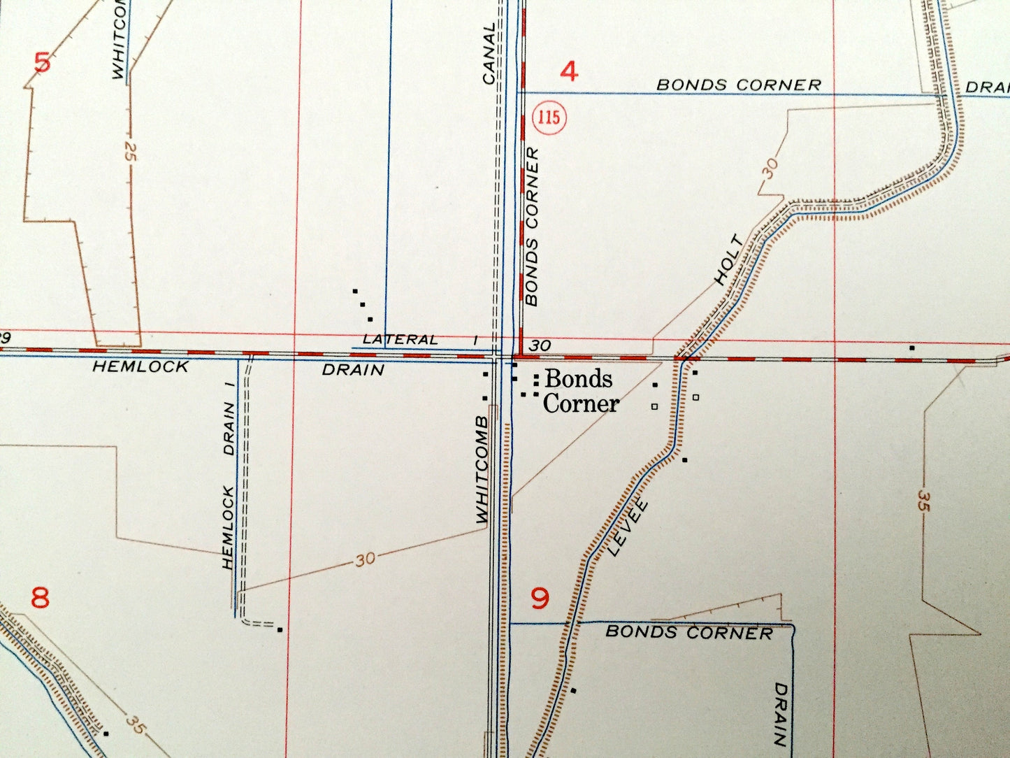 Antique Bonds Corner, California 1957 US Geological Survey Topographic Map – Imperial County, East Mesa, Alamo River, USA-Mexico Border, CA