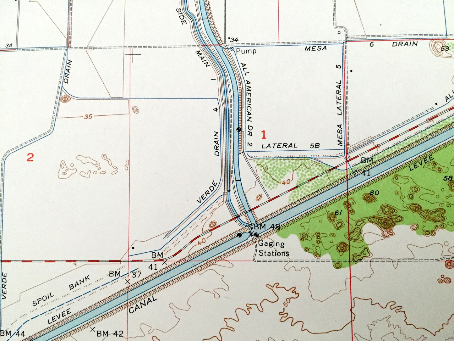 Antique Bonds Corner, California 1957 US Geological Survey Topographic Map – Imperial County, East Mesa, Alamo River, USA-Mexico Border, CA