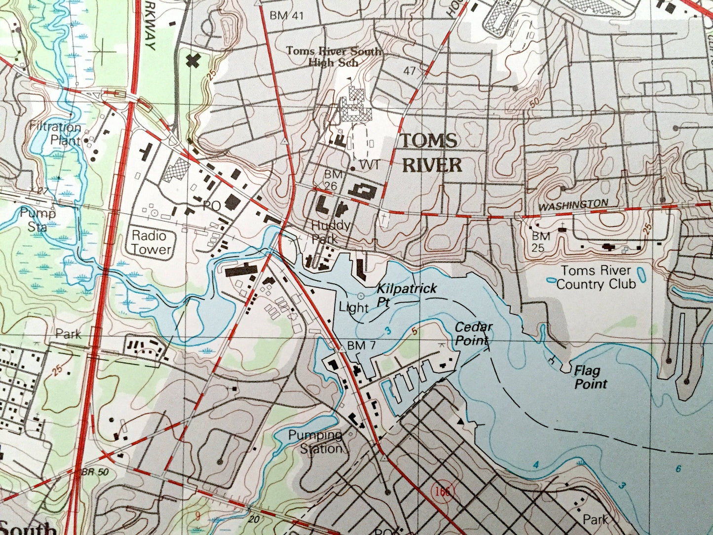 Antique Toms River, New Jersey 1989 US Geological Survey Topographic Map – Ocean County, Dover, Berkeley, Manchester, Lacey, Shore, Beach NJ