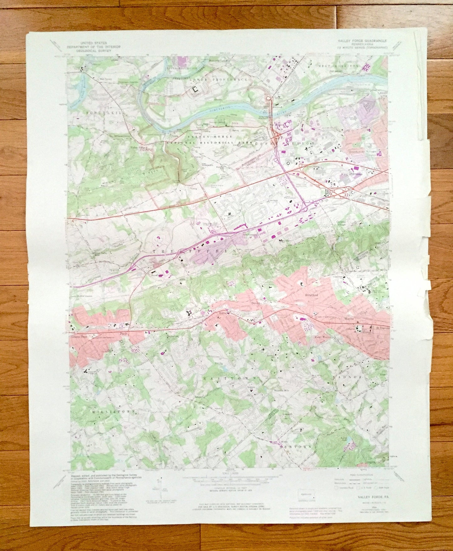 Antique Valley Forge, Pennsylvania 1966 US Geological Survey Topographic Map – Chester, Montgomery County, Schuylkill, Tredyffrin, Radnor PA