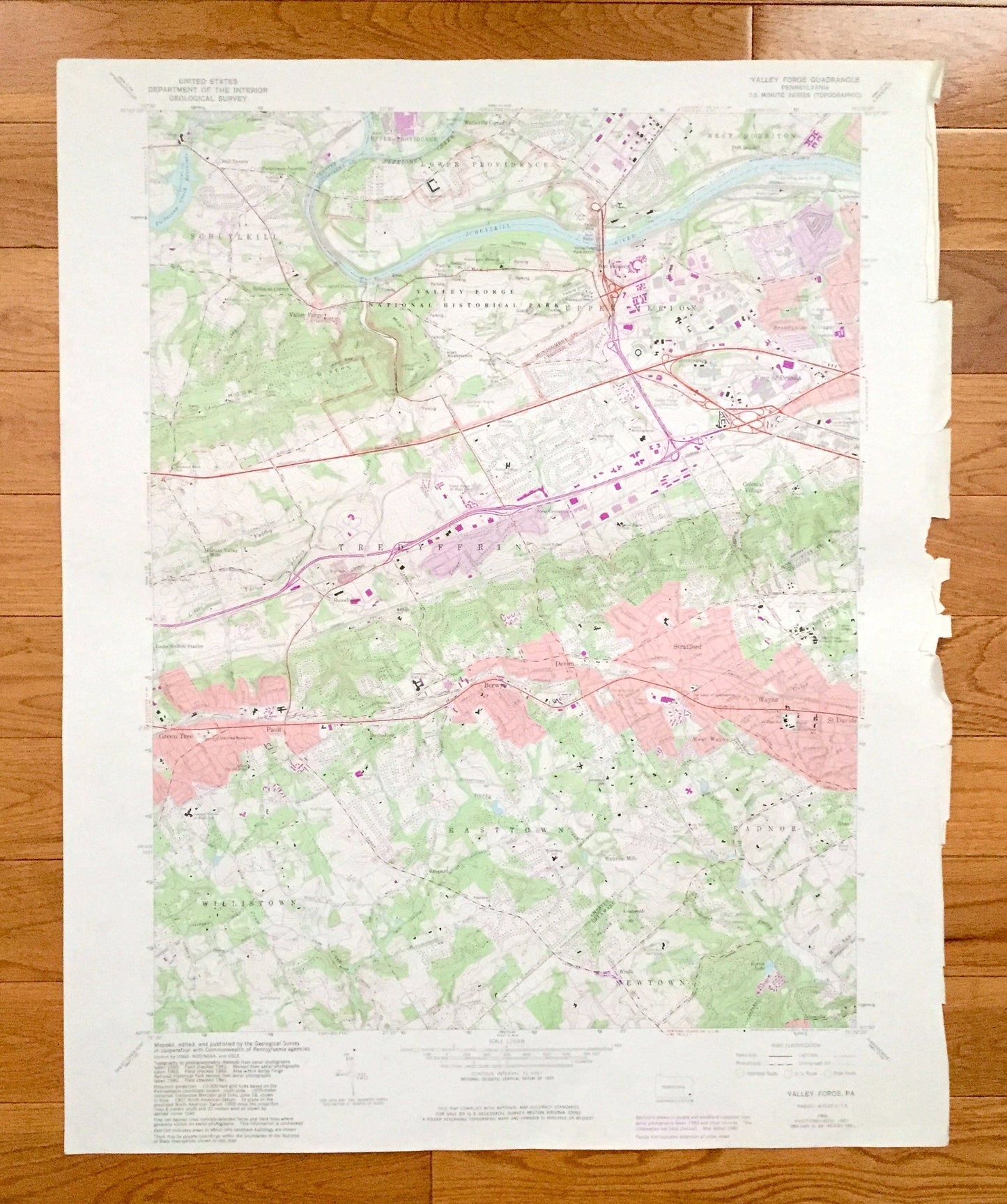 Antique Valley Forge, Pennsylvania 1966 US Geological Survey Topographic Map – Chester, Montgomery County, Schuylkill, Tredyffrin, Radnor PA