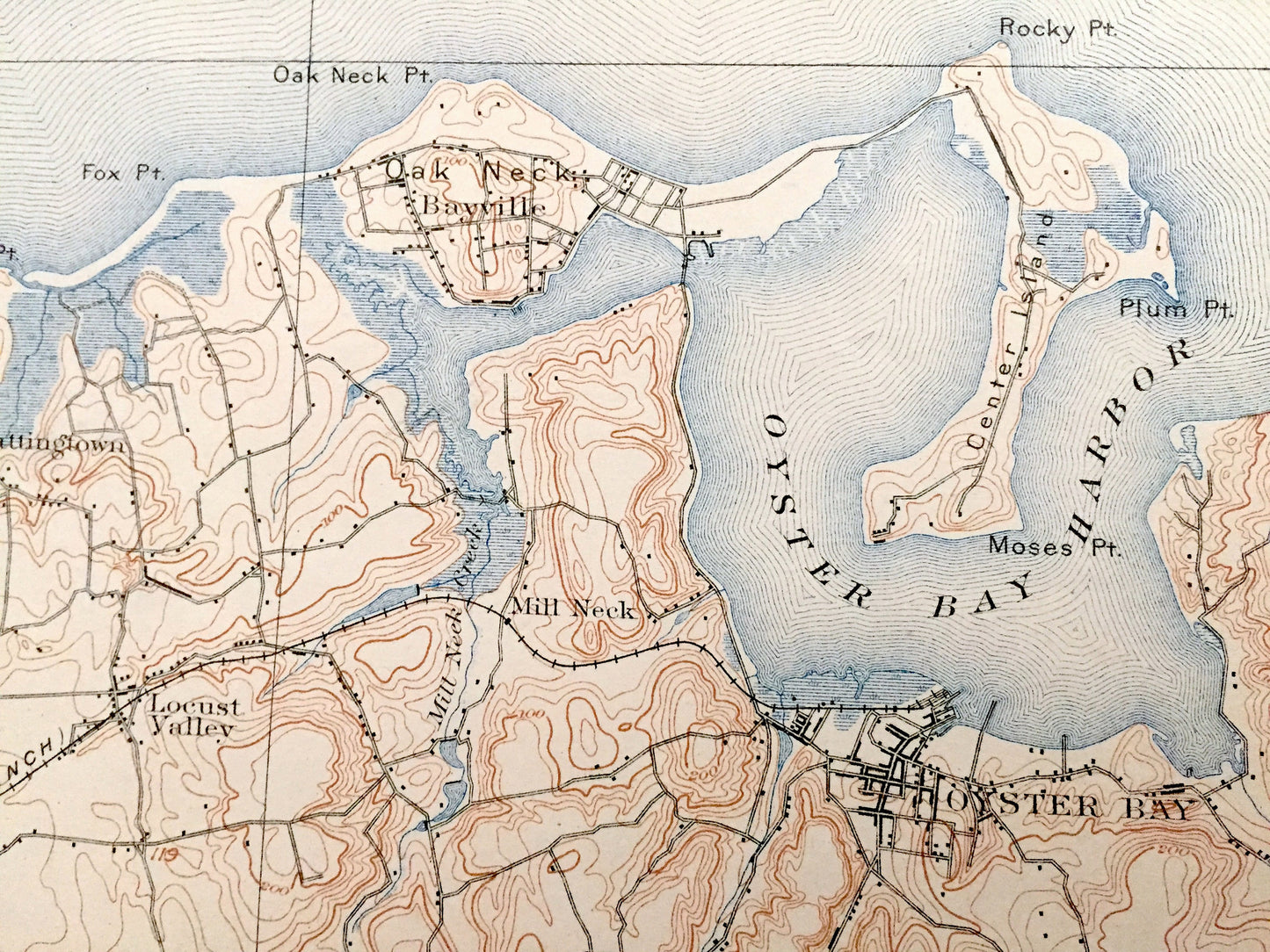 Antique Oyster Bay, New York 1900 US Geological Survey Topographic Map – Hempstead, Sea Cliff, Westchester, Long Island, Bayville, Rye, NY