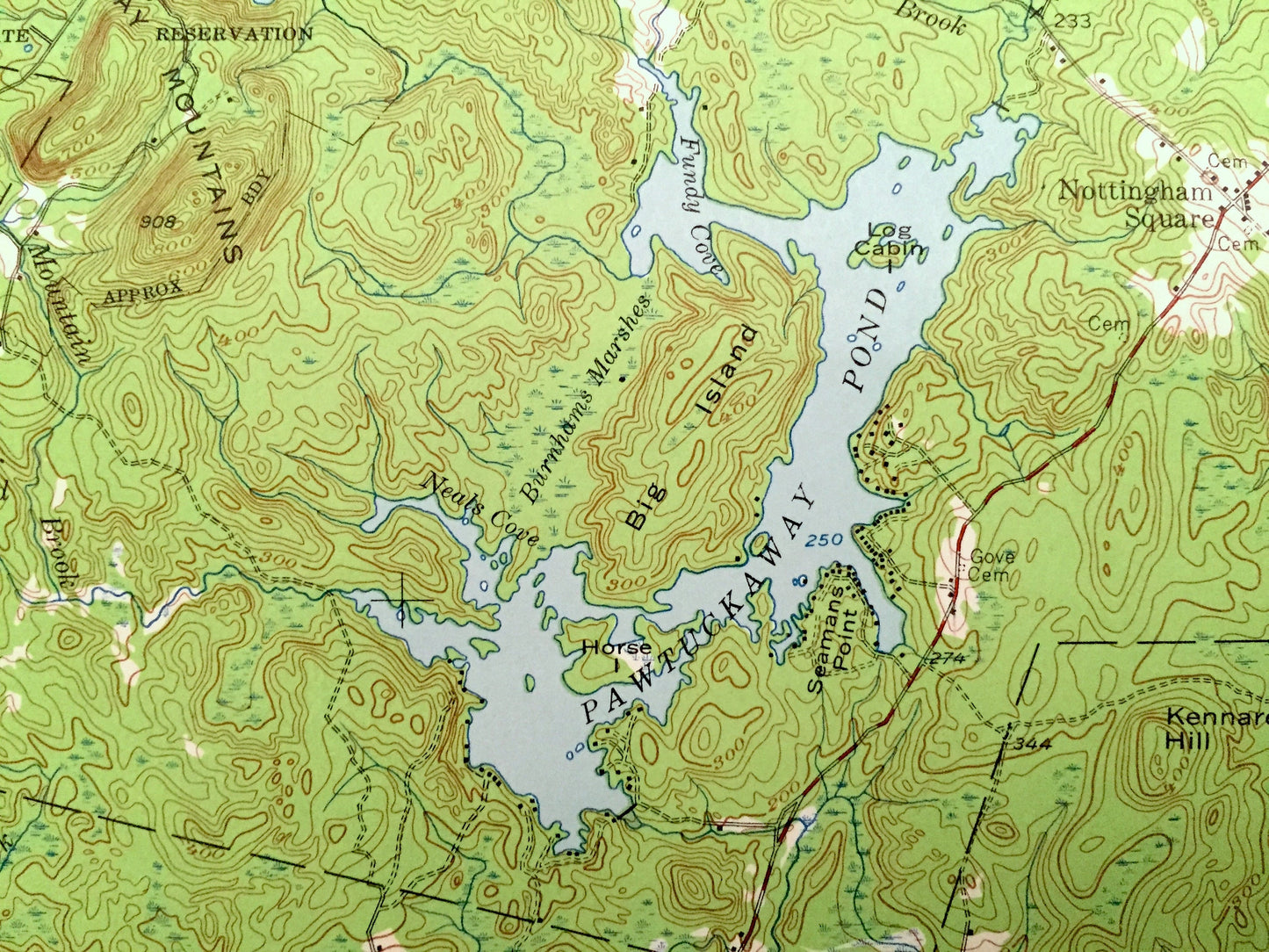 Antique Mt Pawtuckaway, New Hampshire, 1957 US Geological Survey Topographic Map – Nottingham, Barrington, Northwood, Raymond, Epping Lee NH