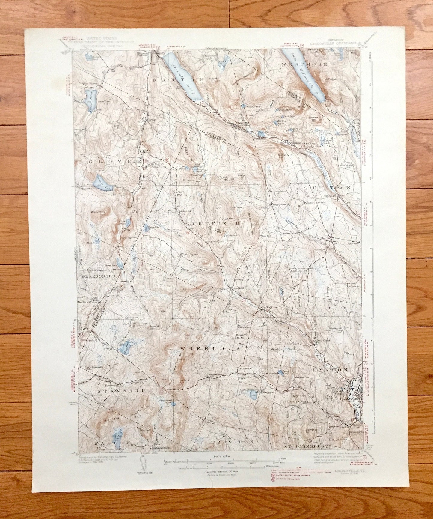 Antique Lyndonville, Vermont 1951 US Geological Survey Topographic Map – Caledonia Orleans County Barton Sheffield Sutton Wheelock Lyndon VT