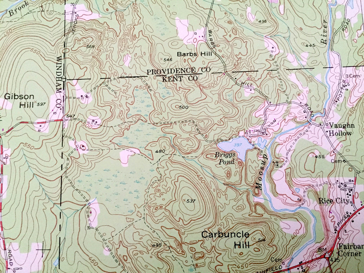 Antique Oneco, Connecticut 1953 US Geological Survey Topographic Map – Windham, New London County, Sterling, CT, Providence, Kent County, RI