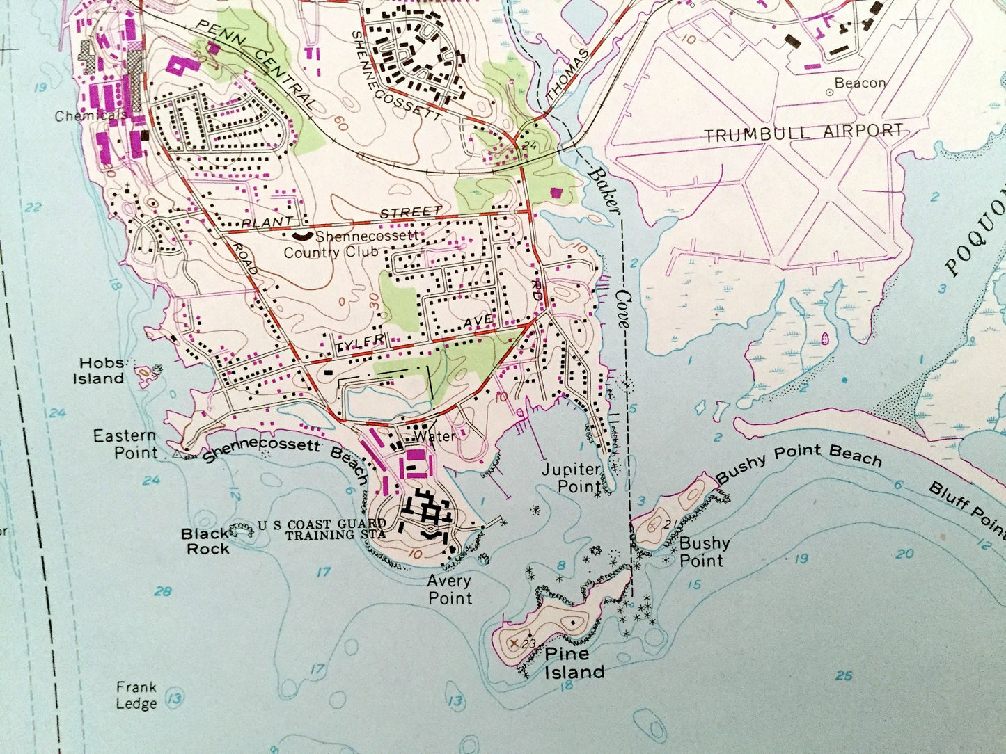 Antique New London, Connecticut 1958 US Geological Survey Topographic Map – New London County, Waterford, Groton, CT, Suffolk County, NY