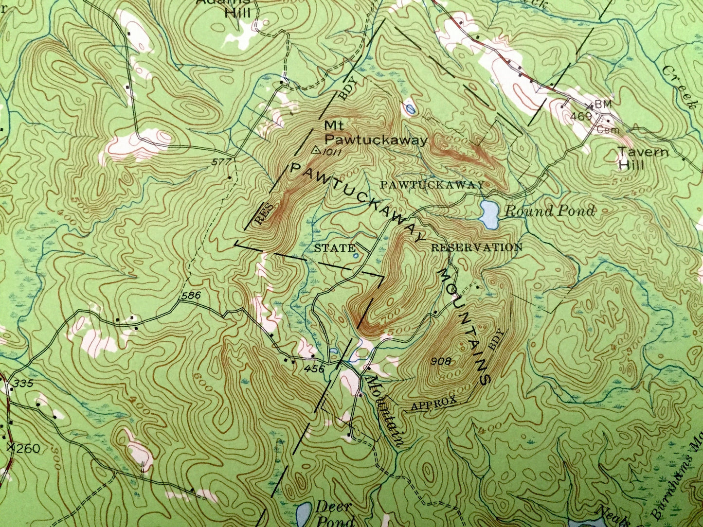 Antique Mt Pawtuckaway, New Hampshire, 1957 US Geological Survey Topographic Map – Nottingham, Barrington, Northwood, Raymond, Epping Lee NH
