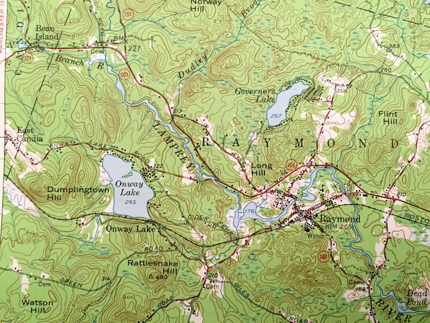 Antique Mt Pawtuckaway, New Hampshire, 1957 US Geological Survey Topographic Map – Nottingham, Barrington, Northwood, Raymond, Epping Lee NH
