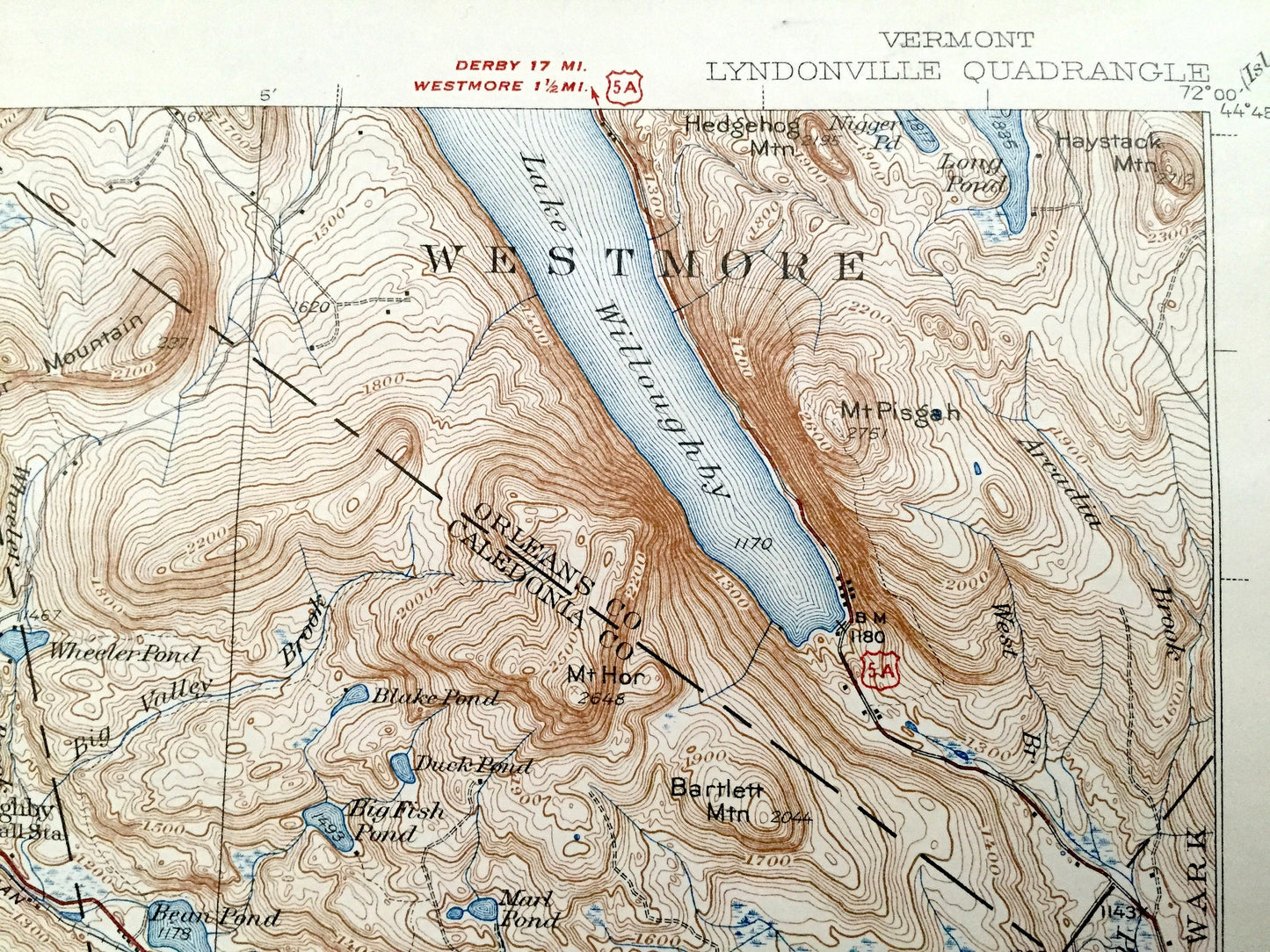 Antique Lyndonville, Vermont 1951 US Geological Survey Topographic Map – Caledonia Orleans County Barton Sheffield Sutton Wheelock Lyndon VT