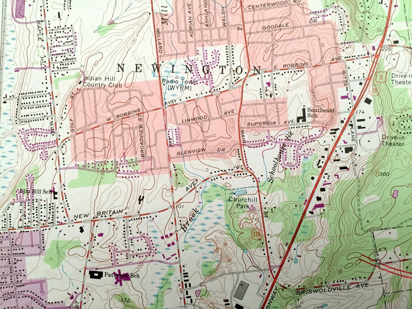 Antique Hartford South, Connecticut 1964 US Geological Survey Topographic Map – Middlesex, Hartford County, Newington, Berlin, Rocky Hill CT