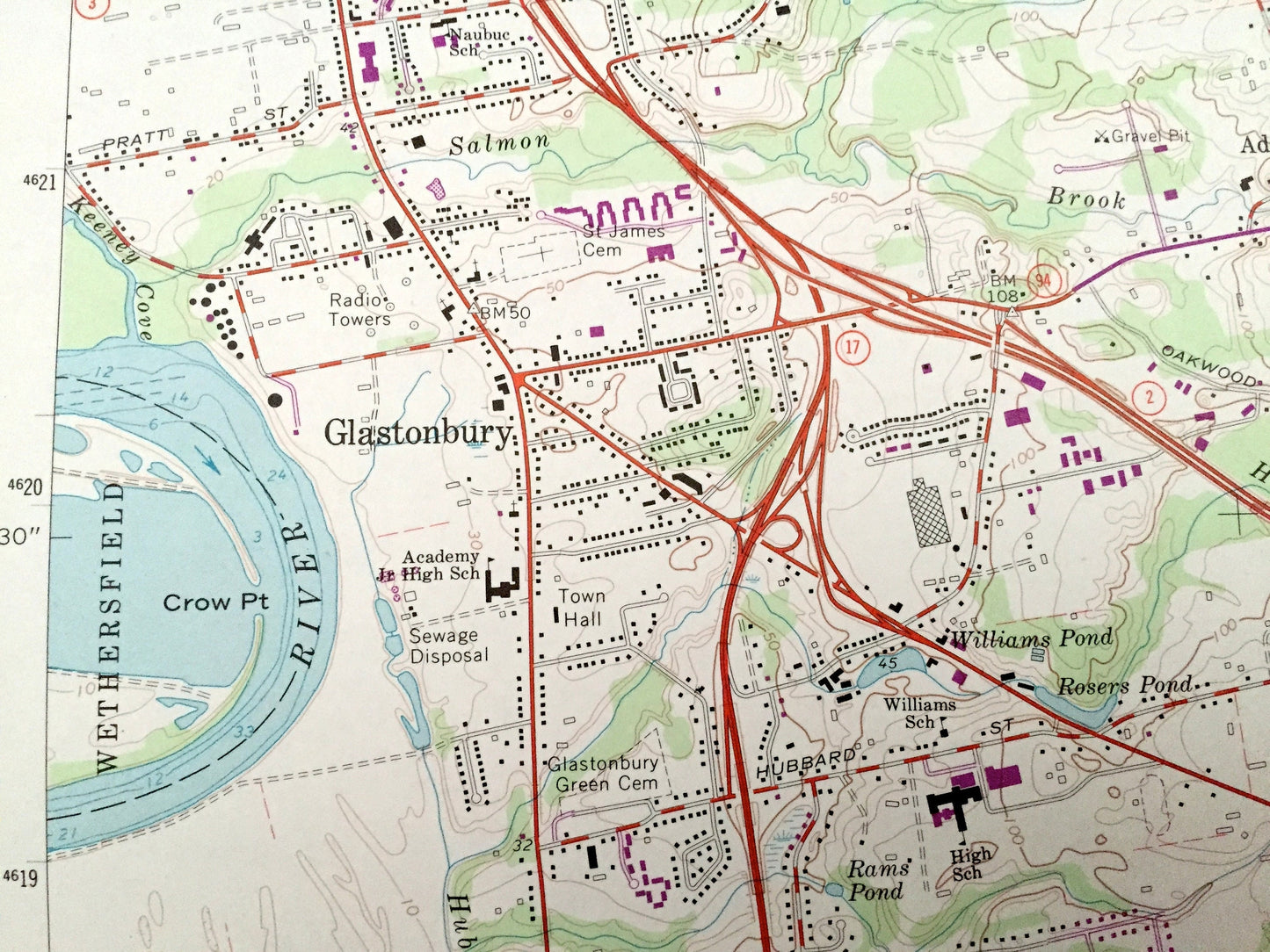 Antique Glastonbury, Connecticut 1964 US Geological Survey Topographic Map – Middlesex, Hartford County, Manchester, Portland, Addison, CT