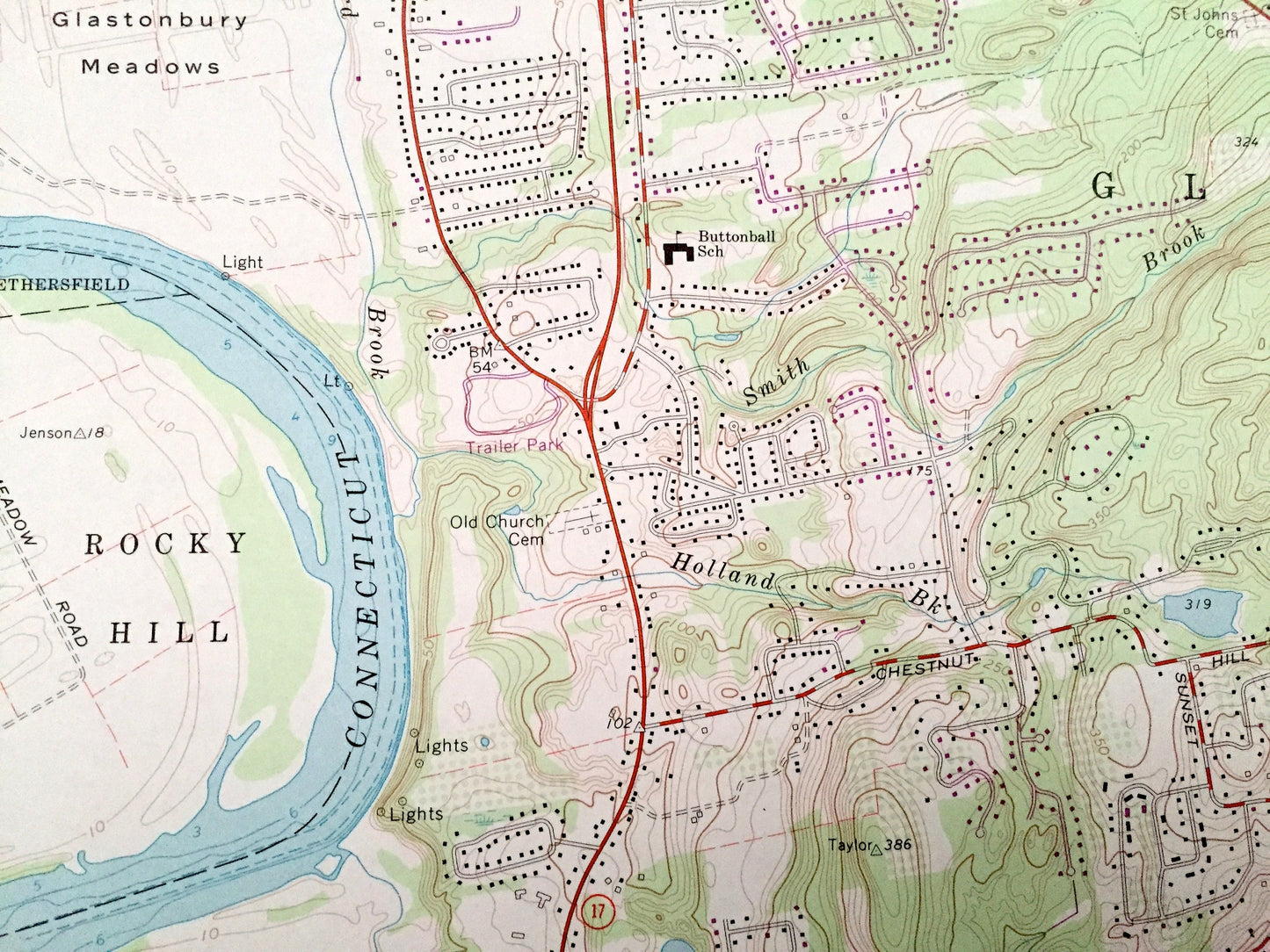 Antique Glastonbury, Connecticut 1964 US Geological Survey Topographic Map – Middlesex, Hartford County, Manchester, Portland, Addison, CT