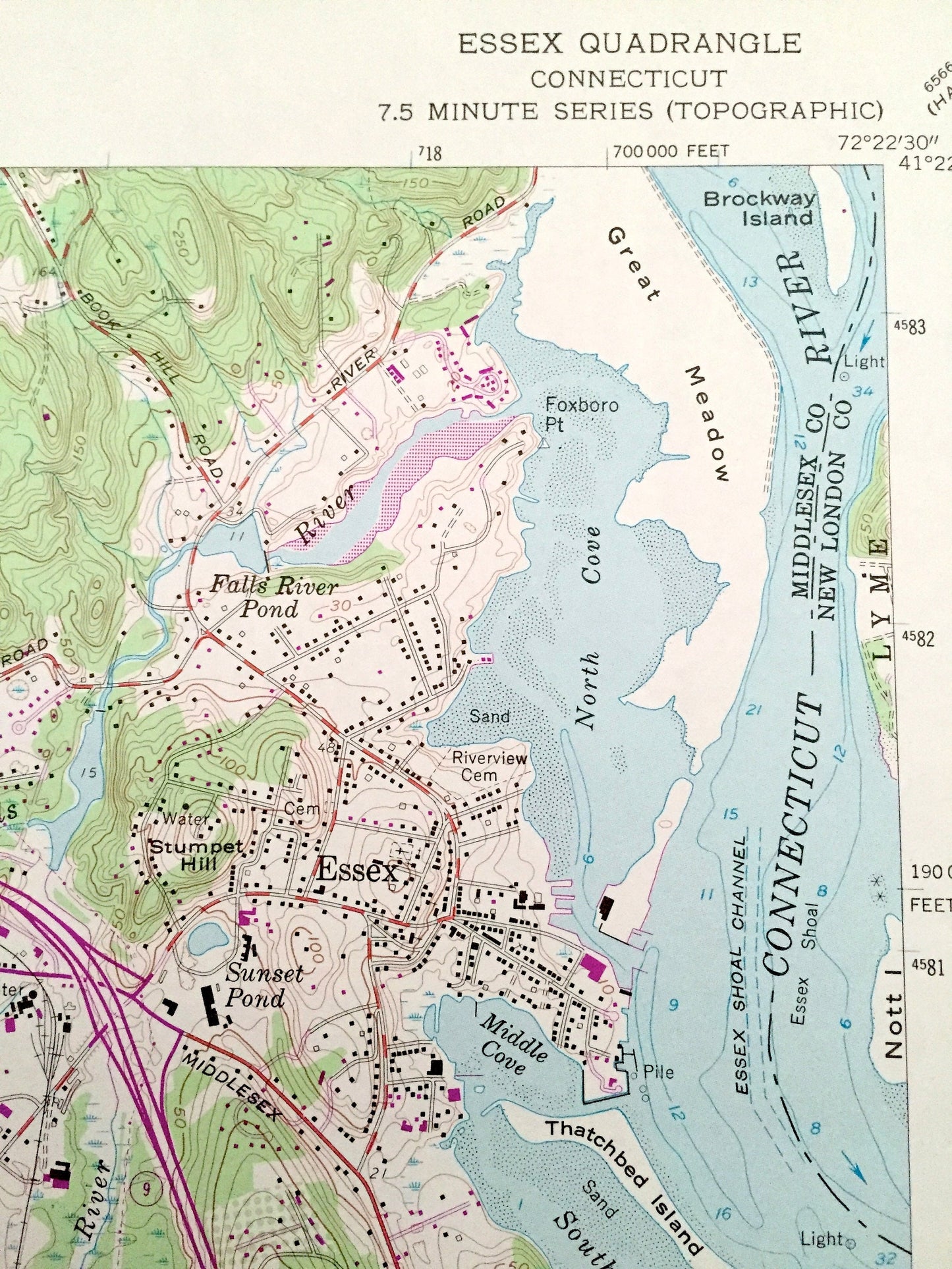 Antique Essex, Connecticut 1958 US Geological Survey Topographic Map – Middlesex County, Deep RIver, Westbrook, Old Saybrook, Winthrop, CT