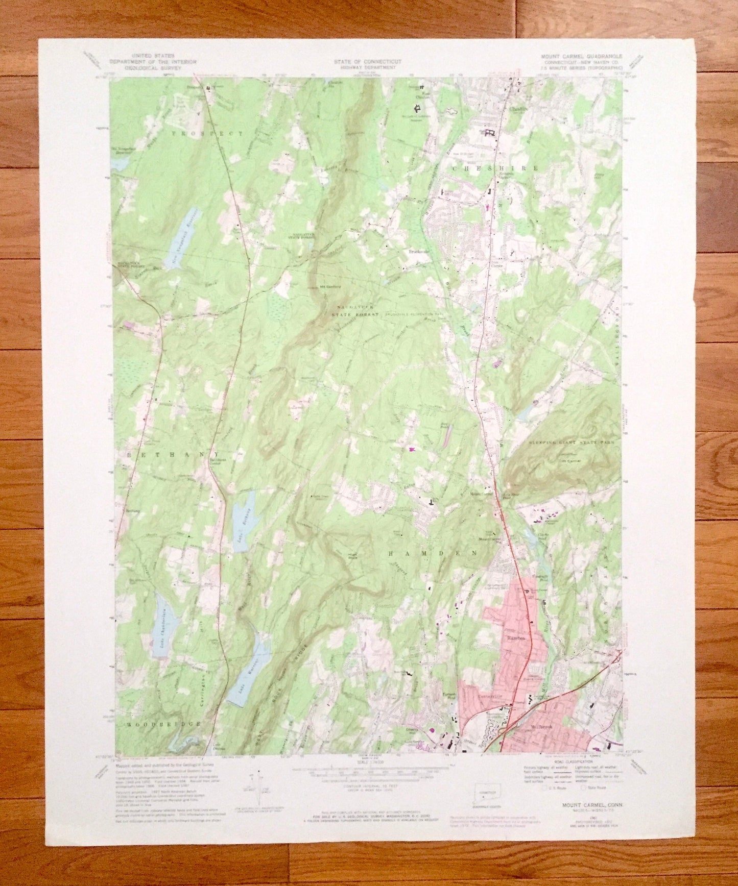 Antique Mount Carmel, Connecticut 1967 US Geological Survey Topographic Map – New Haven County, Prospect, Hamden, Bethany, Woodbridge, CT