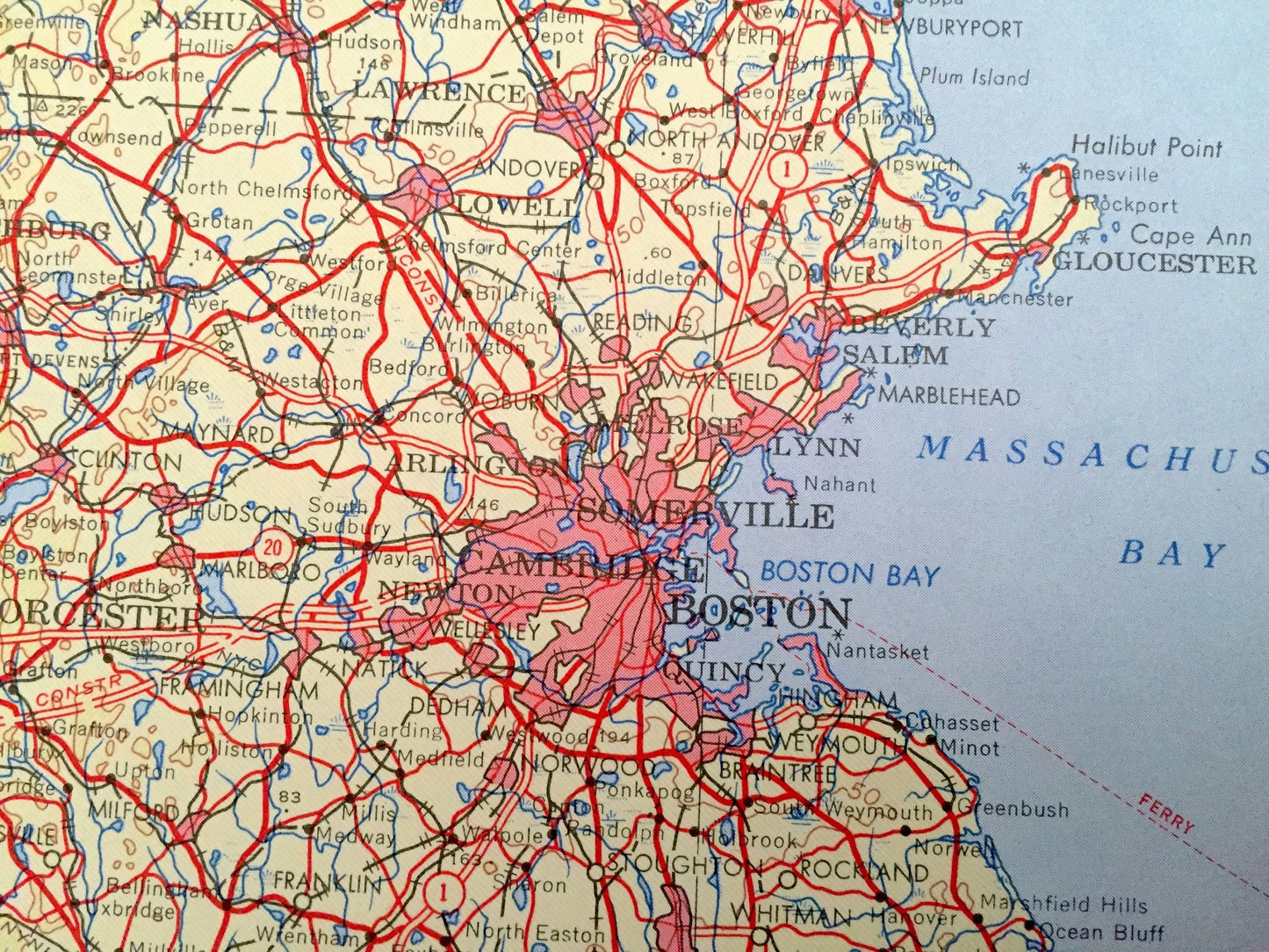 Antique Boston, Massachusetts 1969 US Geological Survey Topographic Map – Cambridge, Somerville, Worcester, Providence, Cape Cod Newport MA
