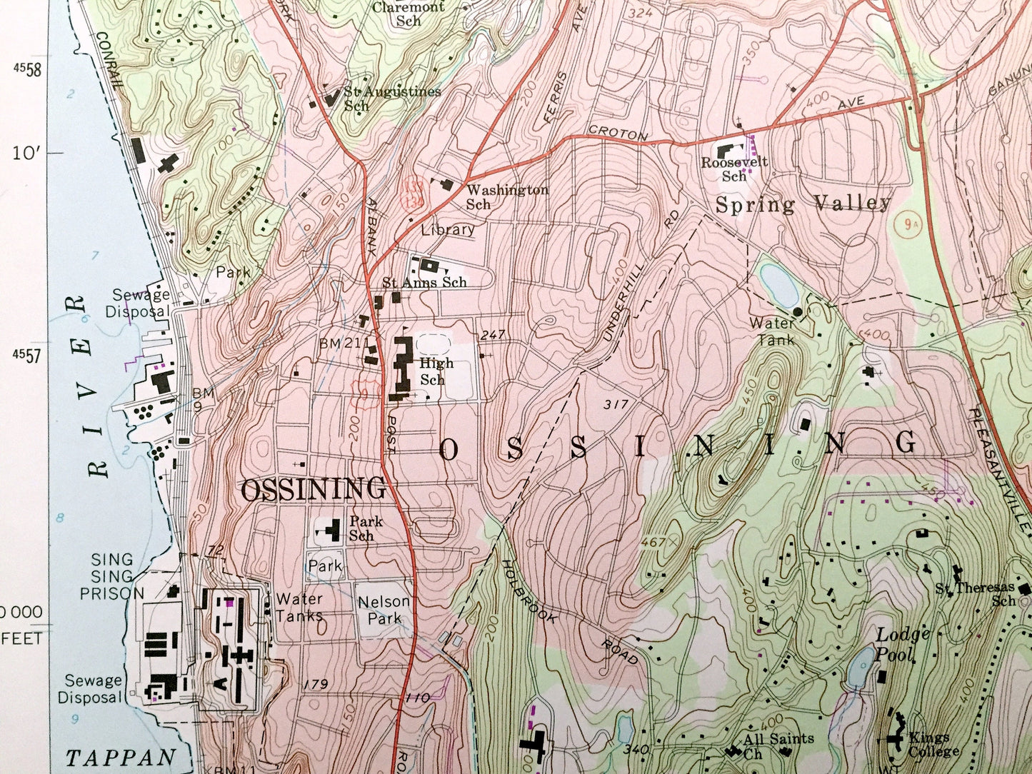 Antique Ossining, New York 1967 US Geological Survey Topographic Map – Westchester County, Cortlandt, Yorktown, New Castle, Ossining, NY