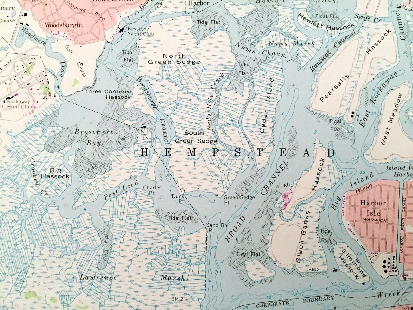 Antique Lawrence, New York 1966 US Geological Survey Topographic Map – Queens, Nassau County, Hempstead, Long Beach, Cedarhurst, Inwood, NY