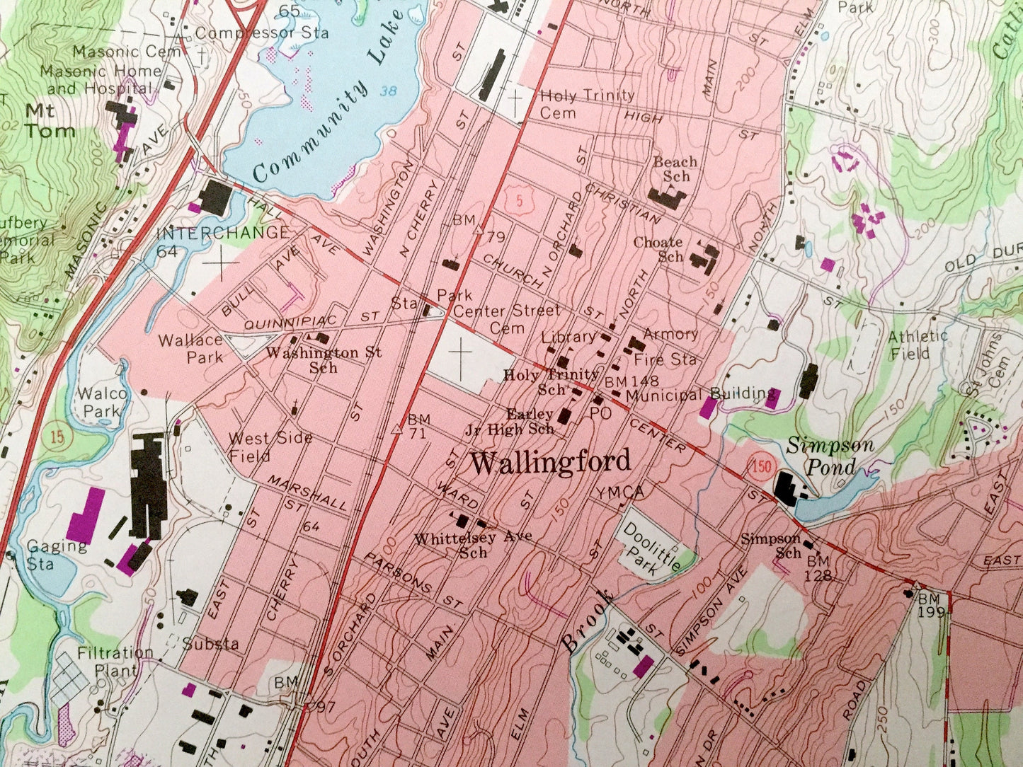 Antique Wallingford, Connecticut 1967 US Geological Survey Topographic Map – New Haven County, Yalesville, Cheshire, Meriden, North Haven CT
