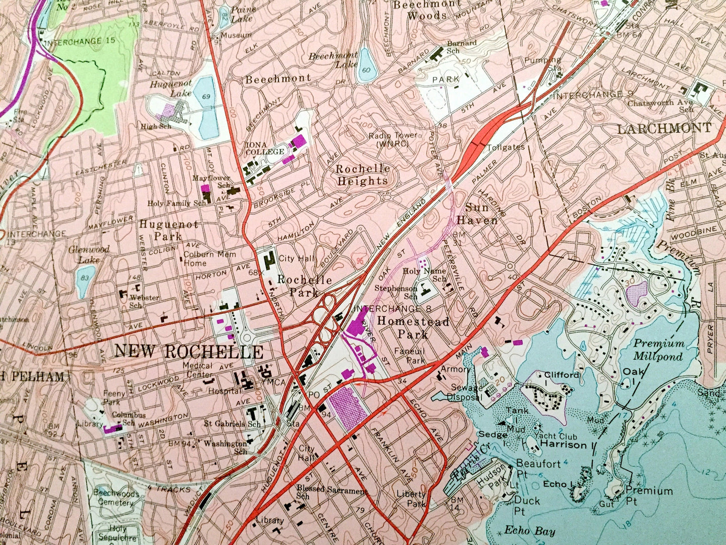 Antique Mount Vernon, New York 1966 US Geological Survey Topographic Map – Bronx, Westchester County, Yonkers, White Plains, Larchmont Mt NY