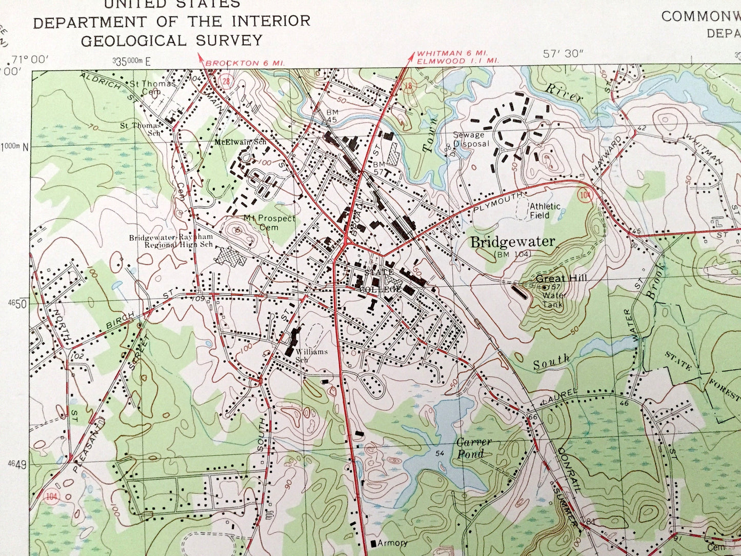 Antique Bridgewater, Massachusetts 1977 US Geological Survey Topographic Map – Plymouth, Bristol County, Halifax, Middleborough, Taunton, MA
