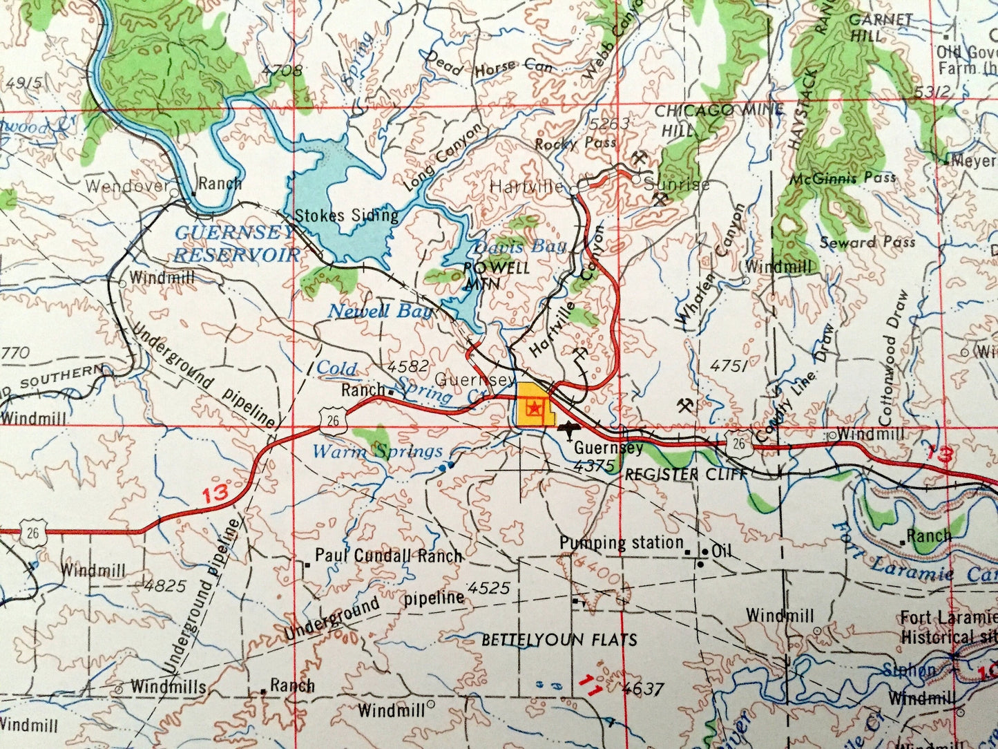 Antique Torrington, Wyoming 1954 US Geological Survey Topographic Map – Guernsey, Wheatland, Douglas, Glenrock Manville Lusk Lost Springs WY