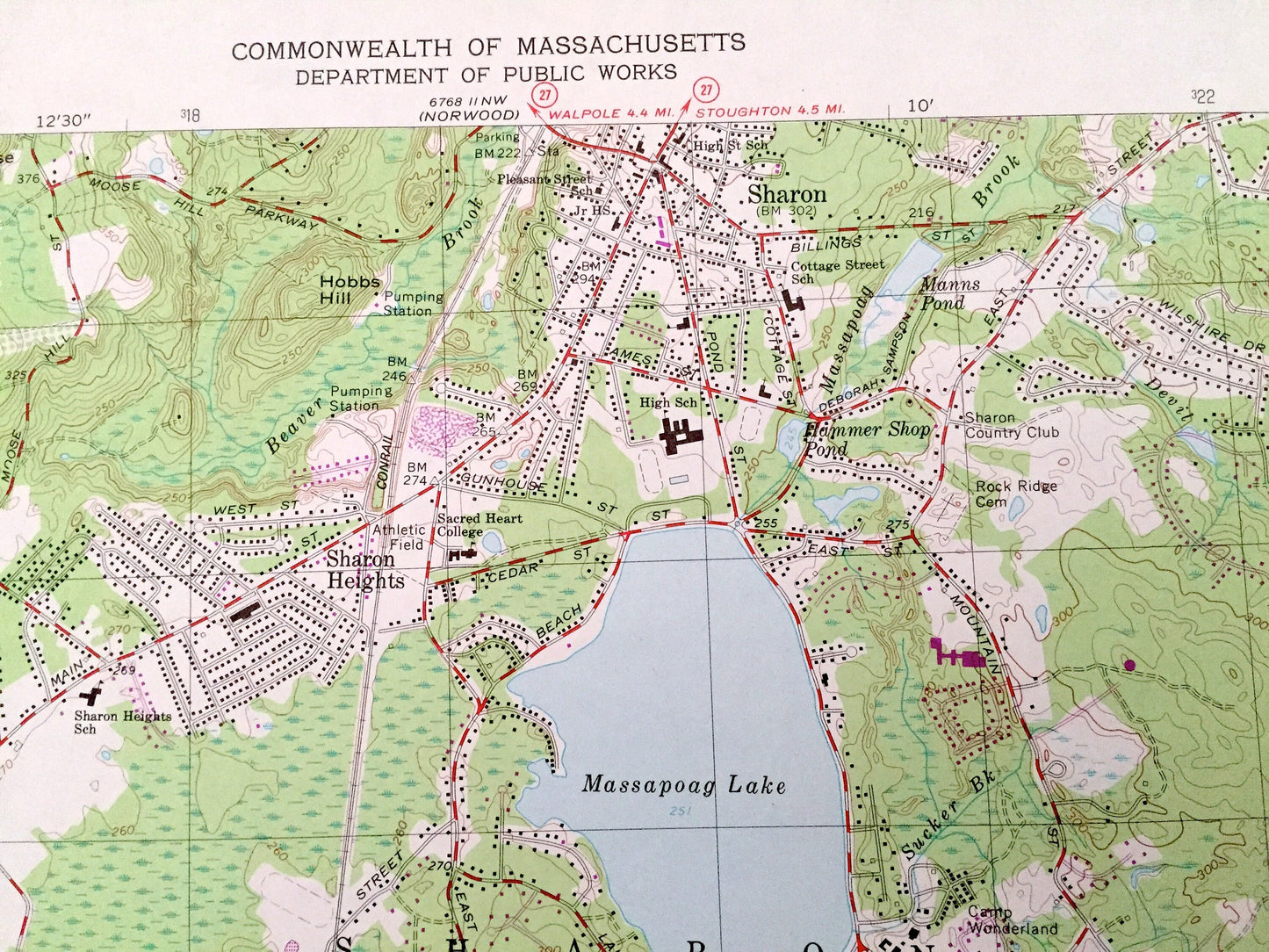 Antique Mansfield, Massachusetts 1964 US Geological Survey Topographic Map – Norfolk, Bristol County, Foxborough, Stoughton, Walpole, MA